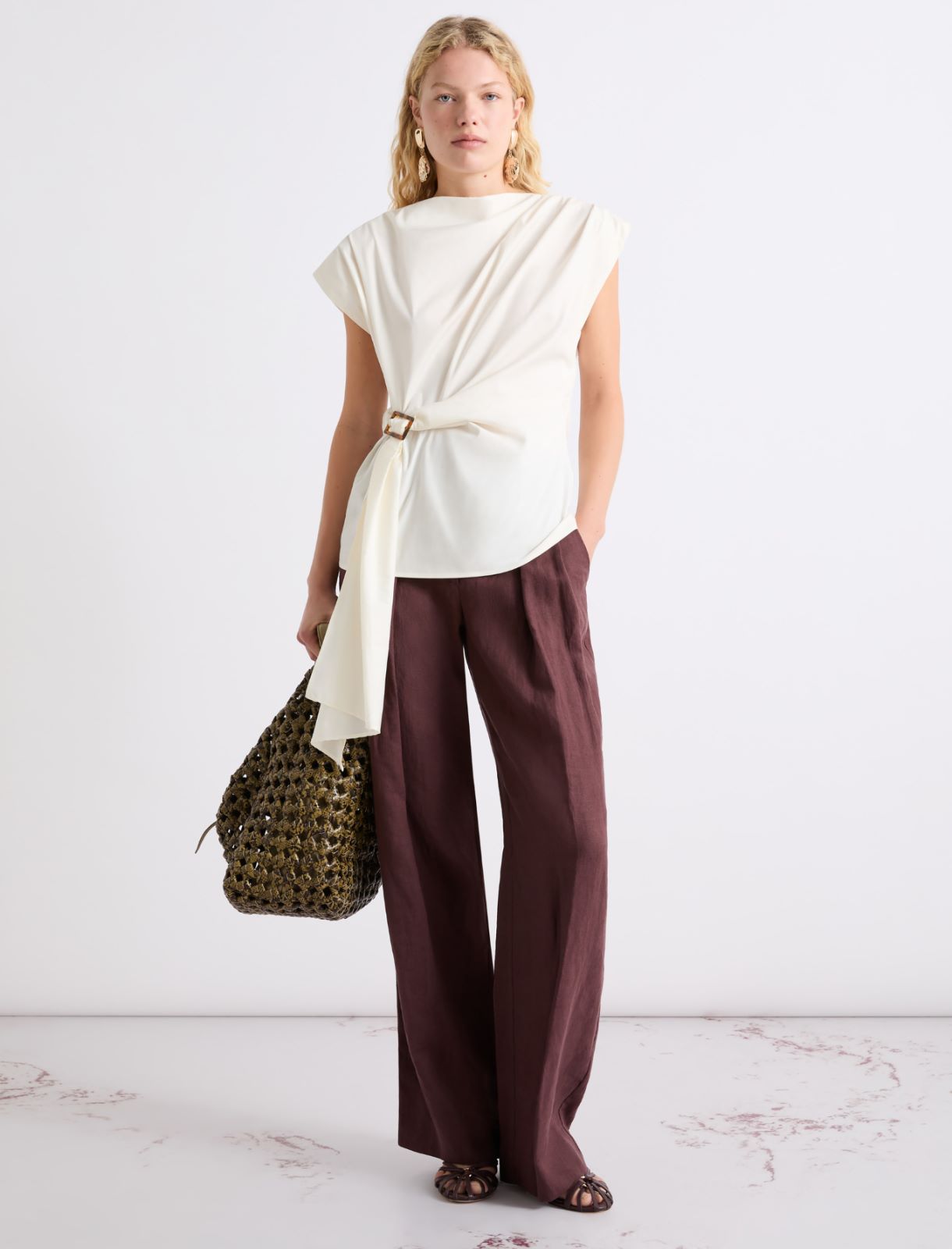 Washed linen trousers - BROWN - Marella - 2