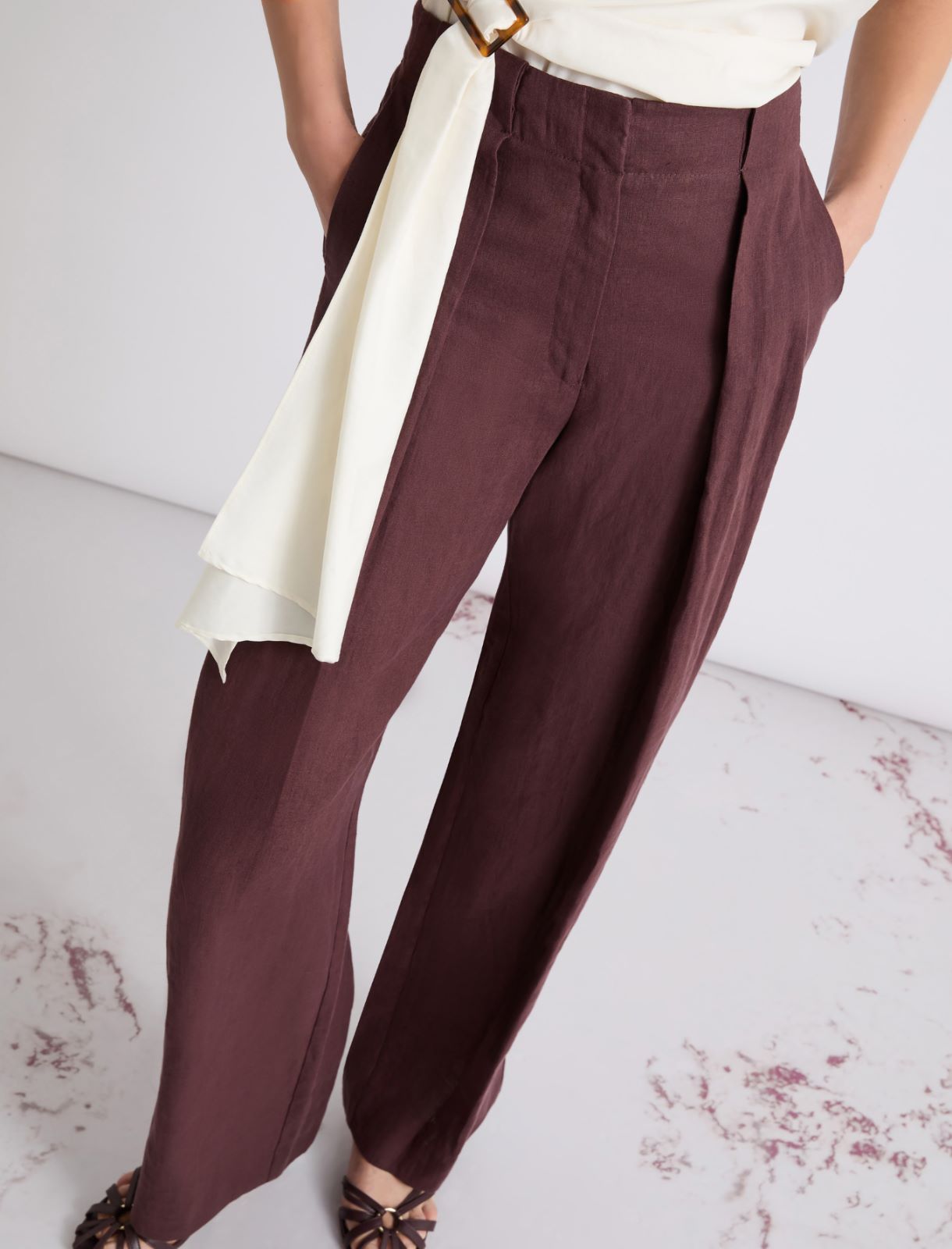 Washed linen trousers - BROWN - Marella - 5