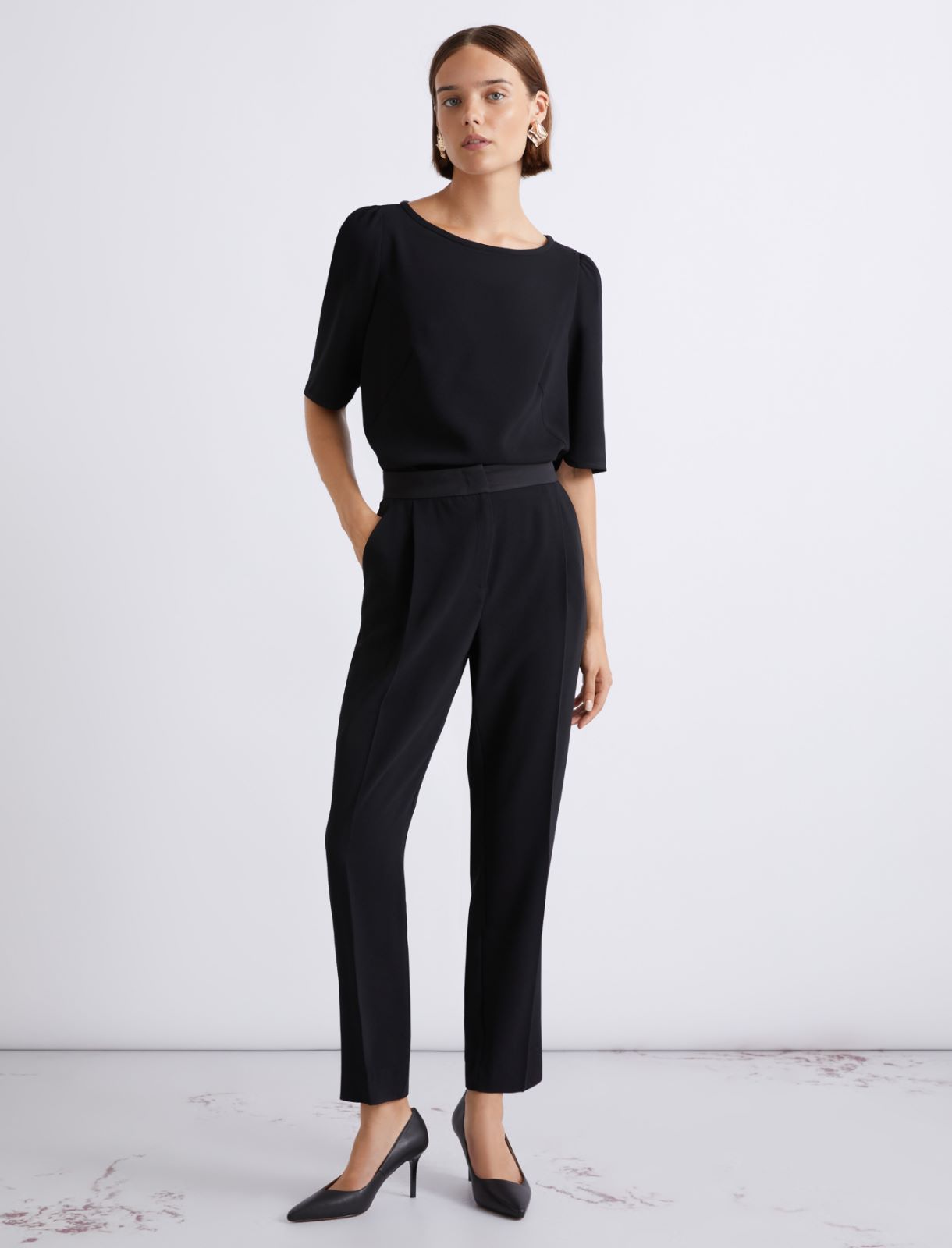 Envers satin chino trousers - BLACK - Marella - 4