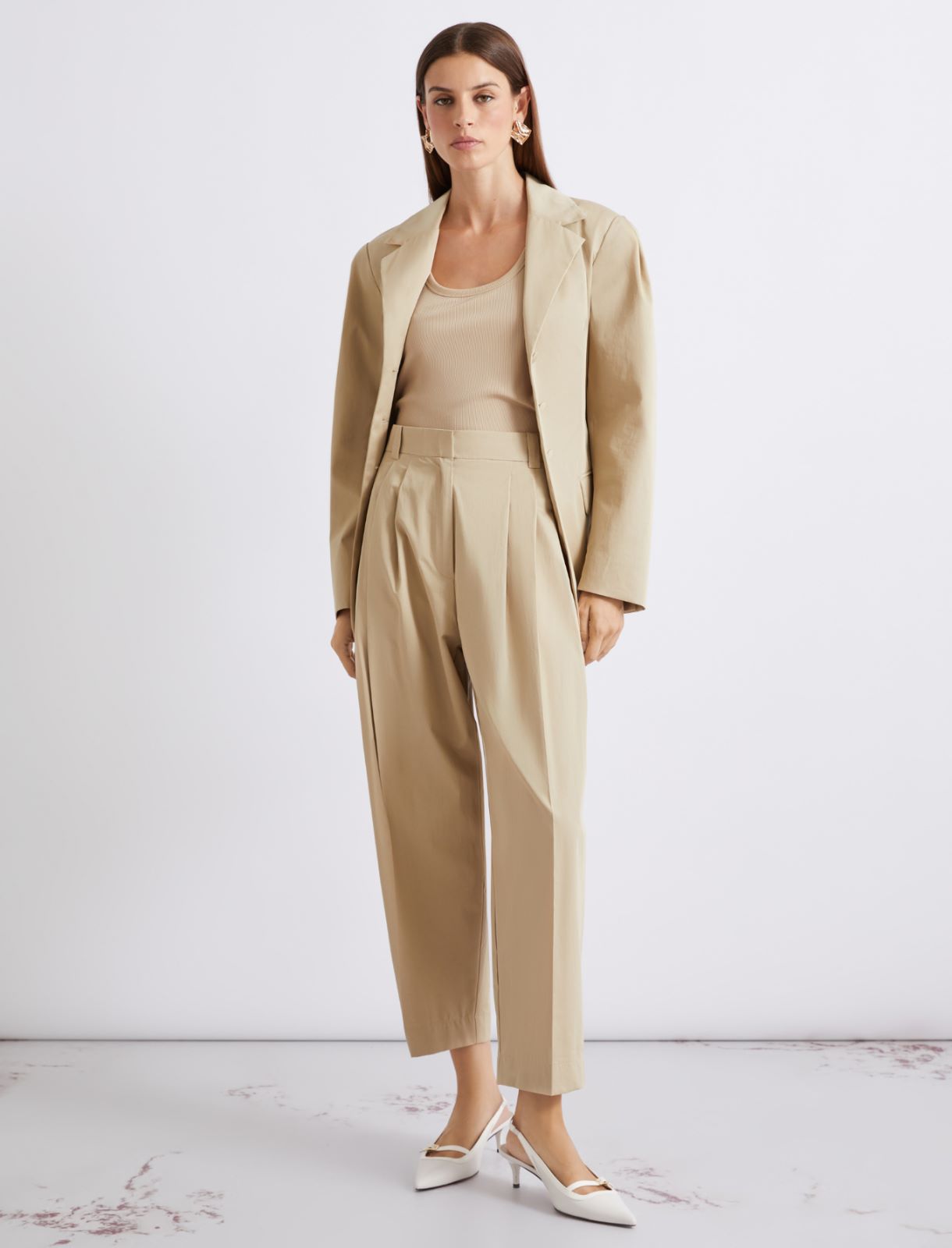 Cropped Hose aus Baumwollgabardine - SAND - Marella - 4
