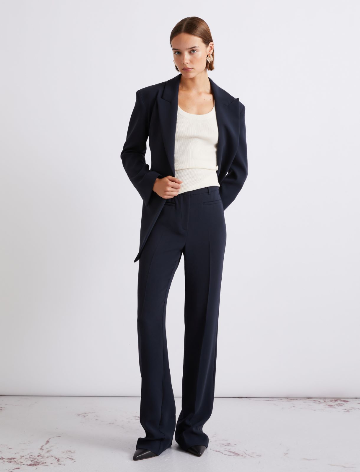 Slightly flared cady trousers - Navy - Marella - 4