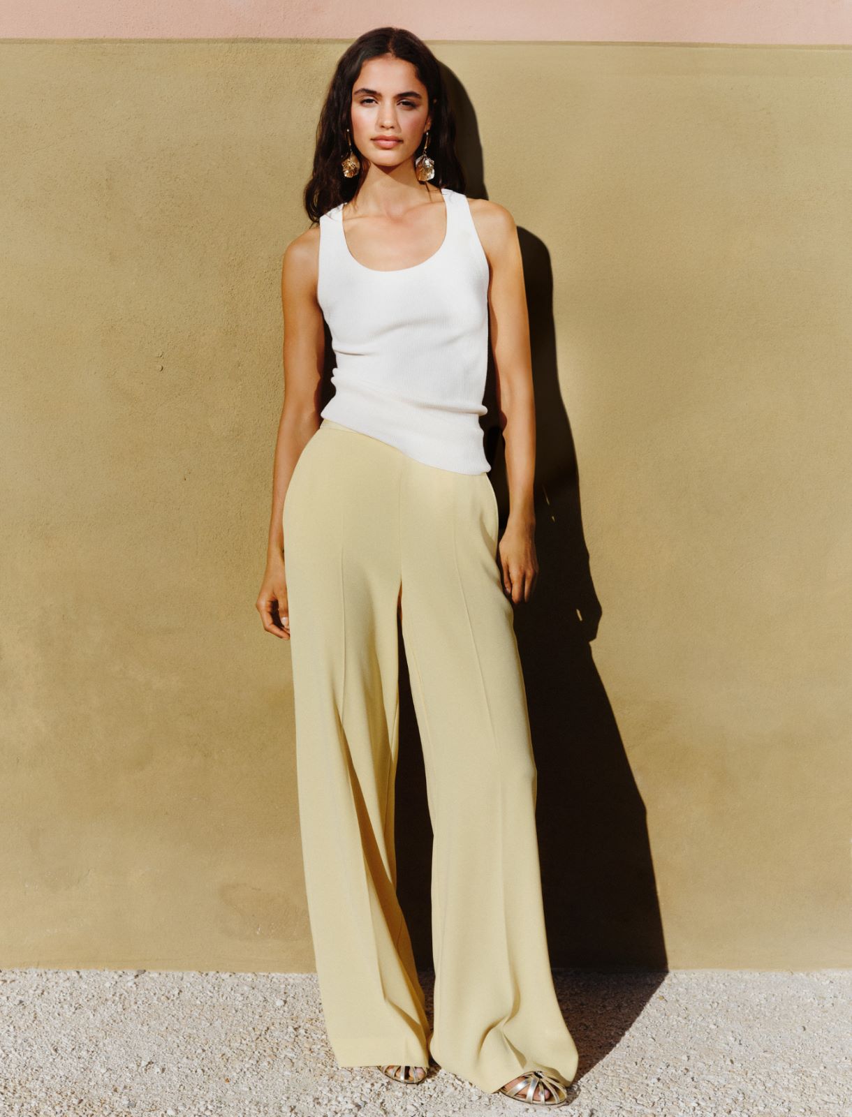 Pantalon ample en envers satin - JAUNE - Marella - 4