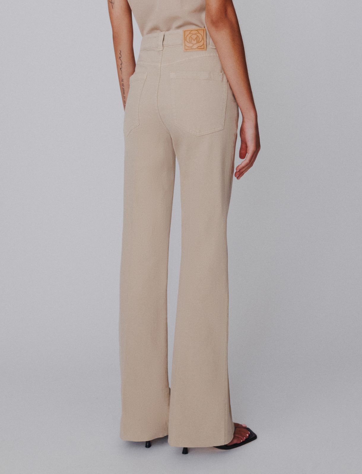 Stretch cotton wide-leg trousers - BEIGE - Marella - 3