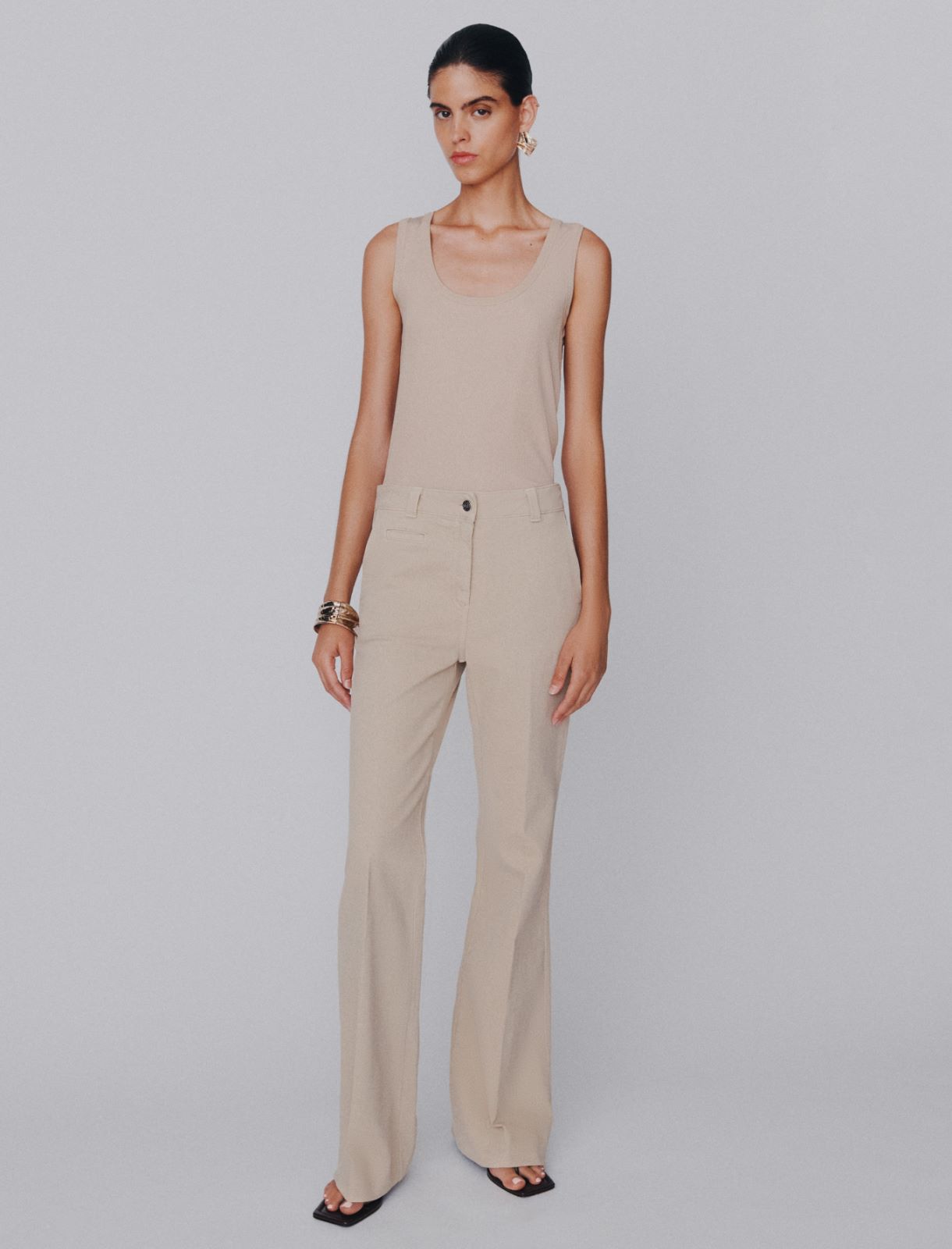 Stretch cotton wide-leg trousers - BEIGE - Marella - 4