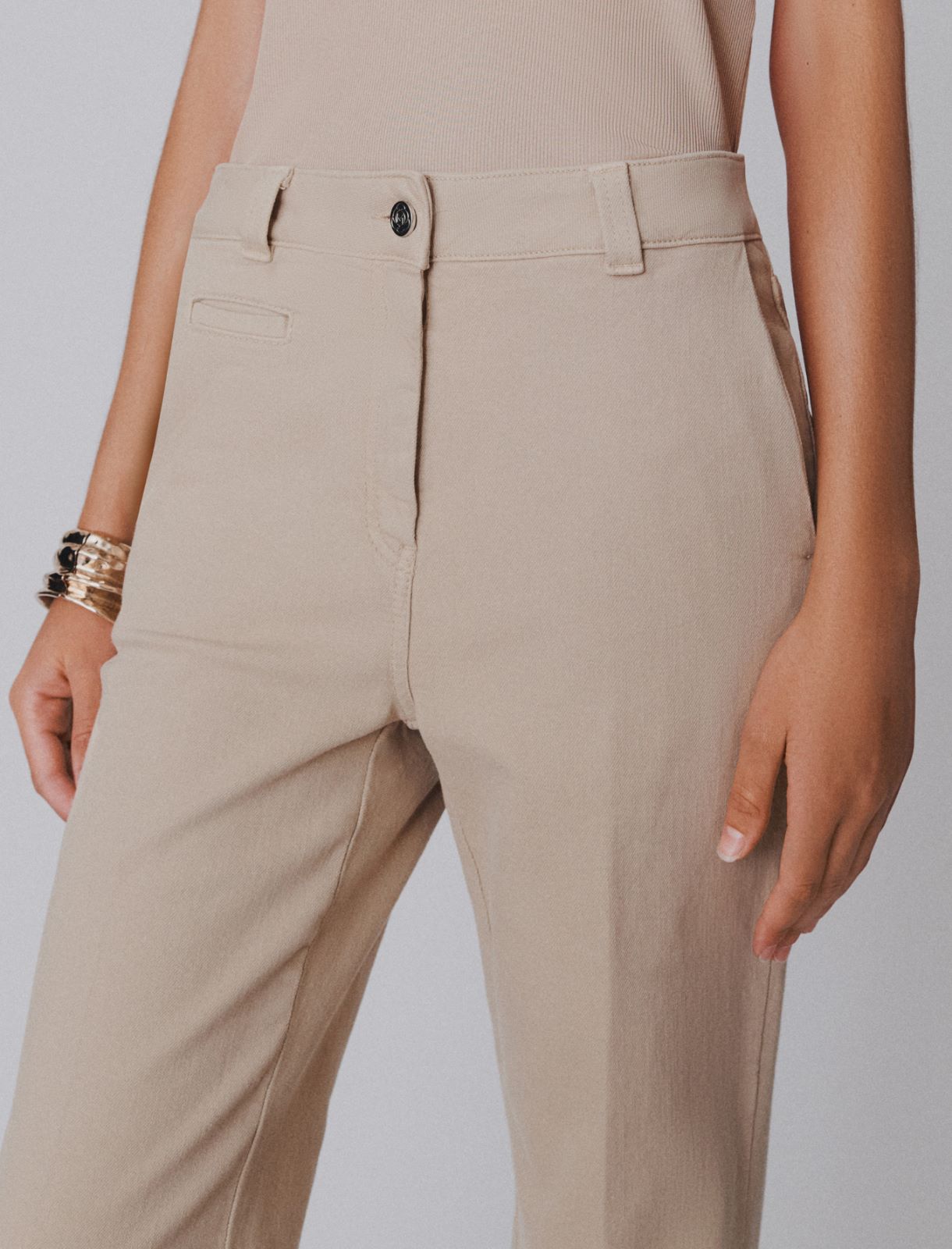 Stretch cotton wide-leg trousers - BEIGE - Marella - 5