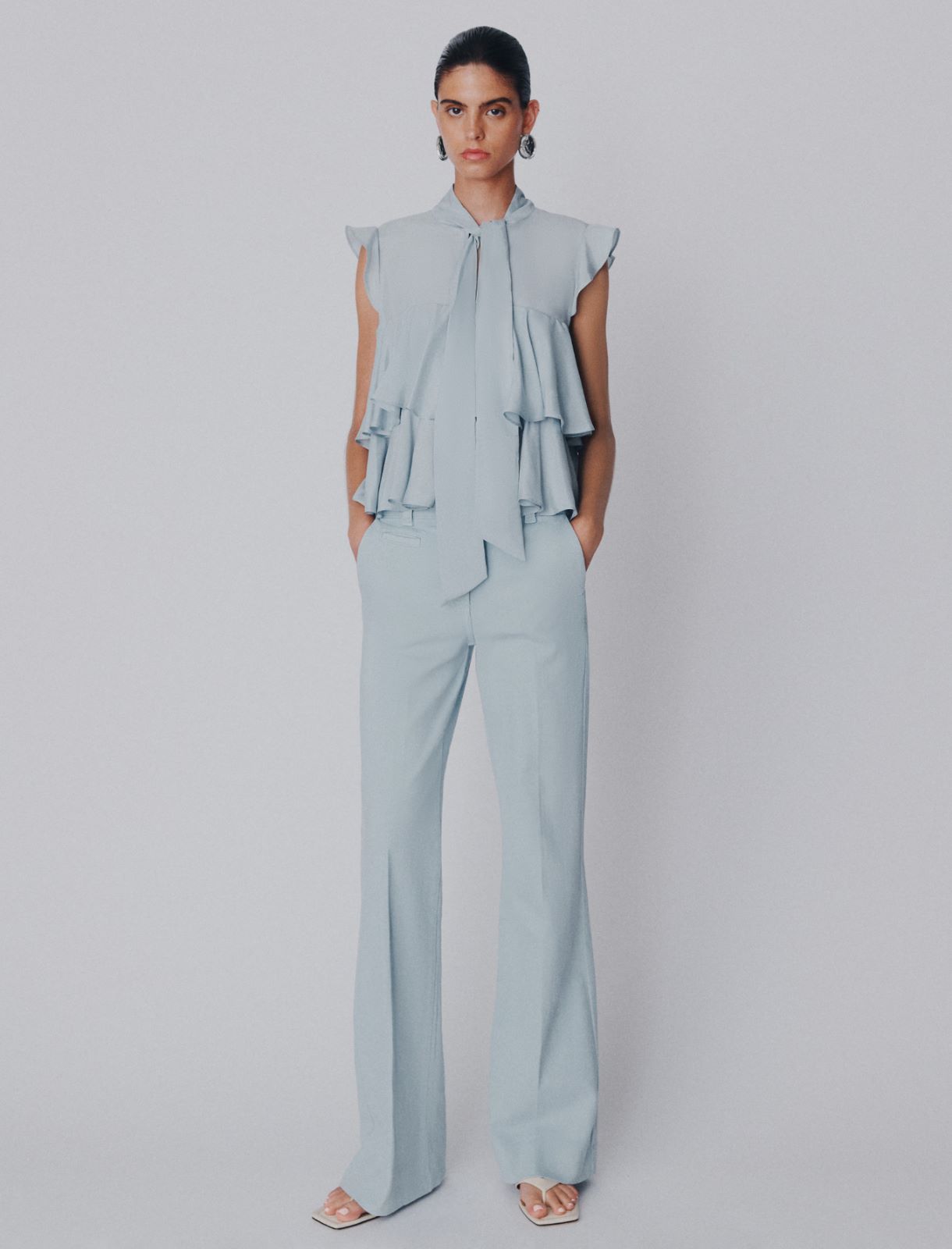 Stretch cotton wide-leg trousers - LIGHT BLUE - Marella - 2