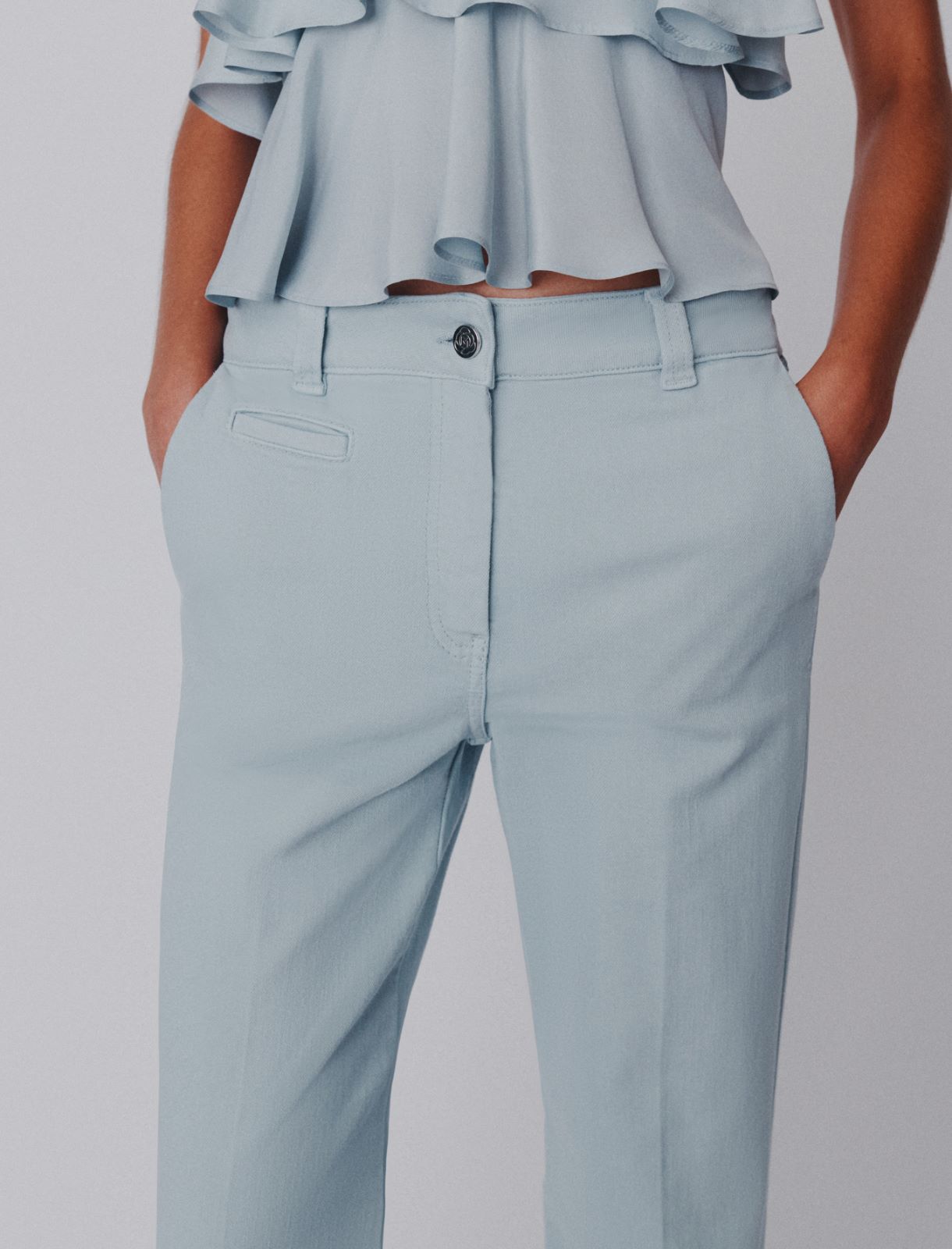 Stretch cotton wide-leg trousers - LIGHT BLUE - Marella - 5