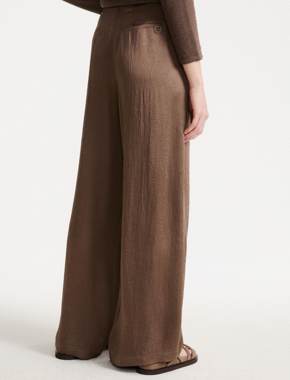 Pantalon large en sergé froissé - BRUN - Marella - 3