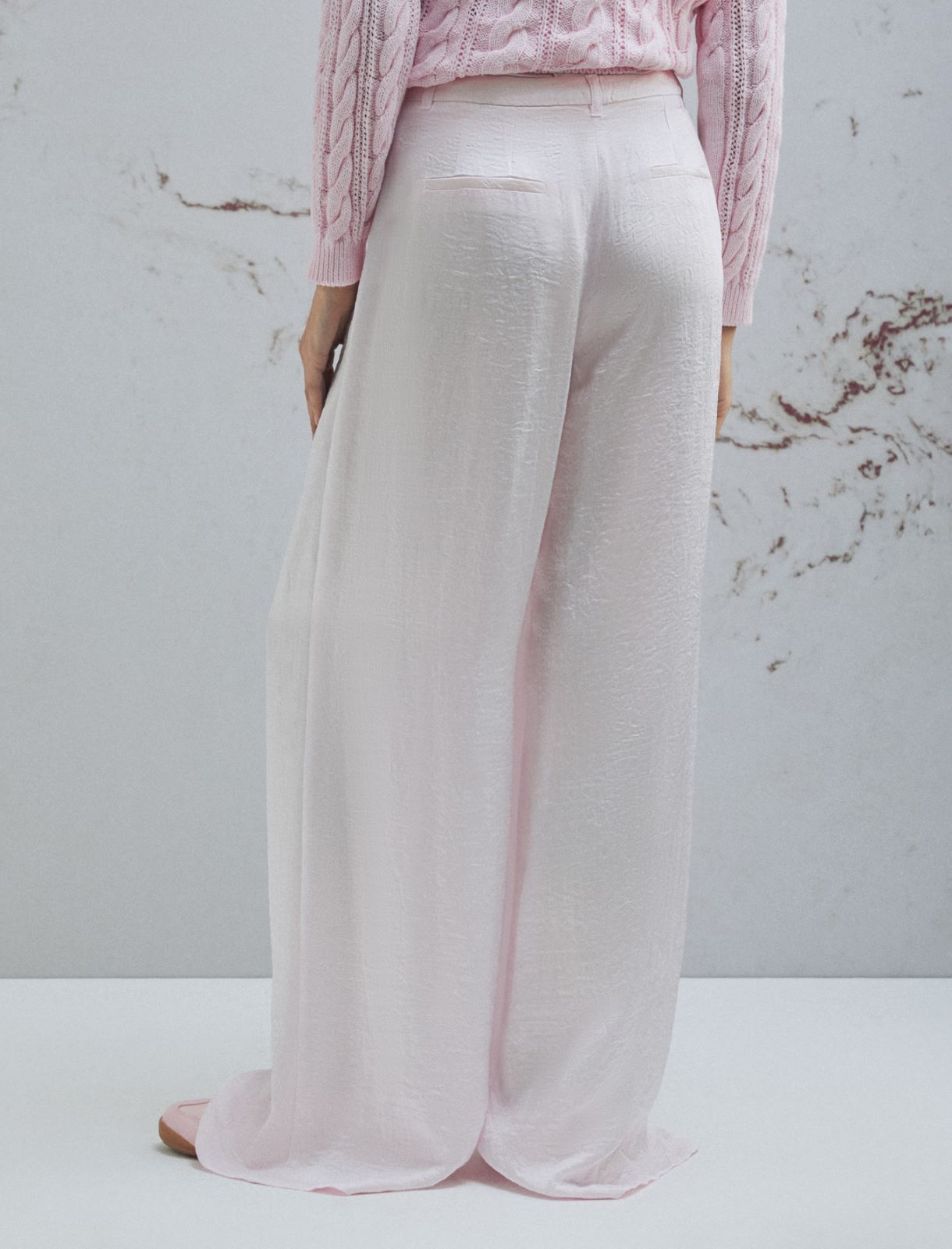 Wide-fit crinkle twill trousers - PINK - Marella - 3