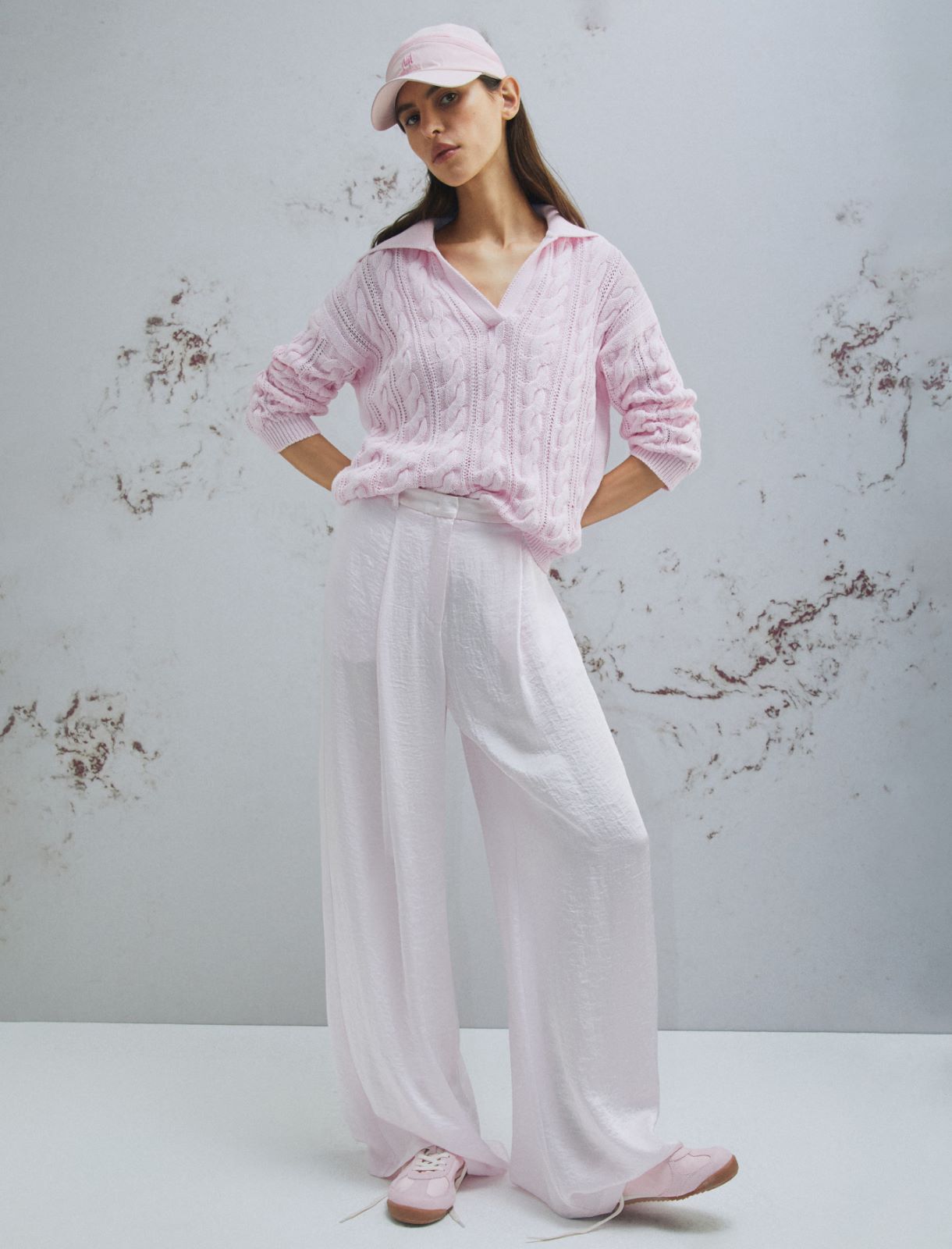 Wide-fit crinkle twill trousers - PINK - Marella - 4