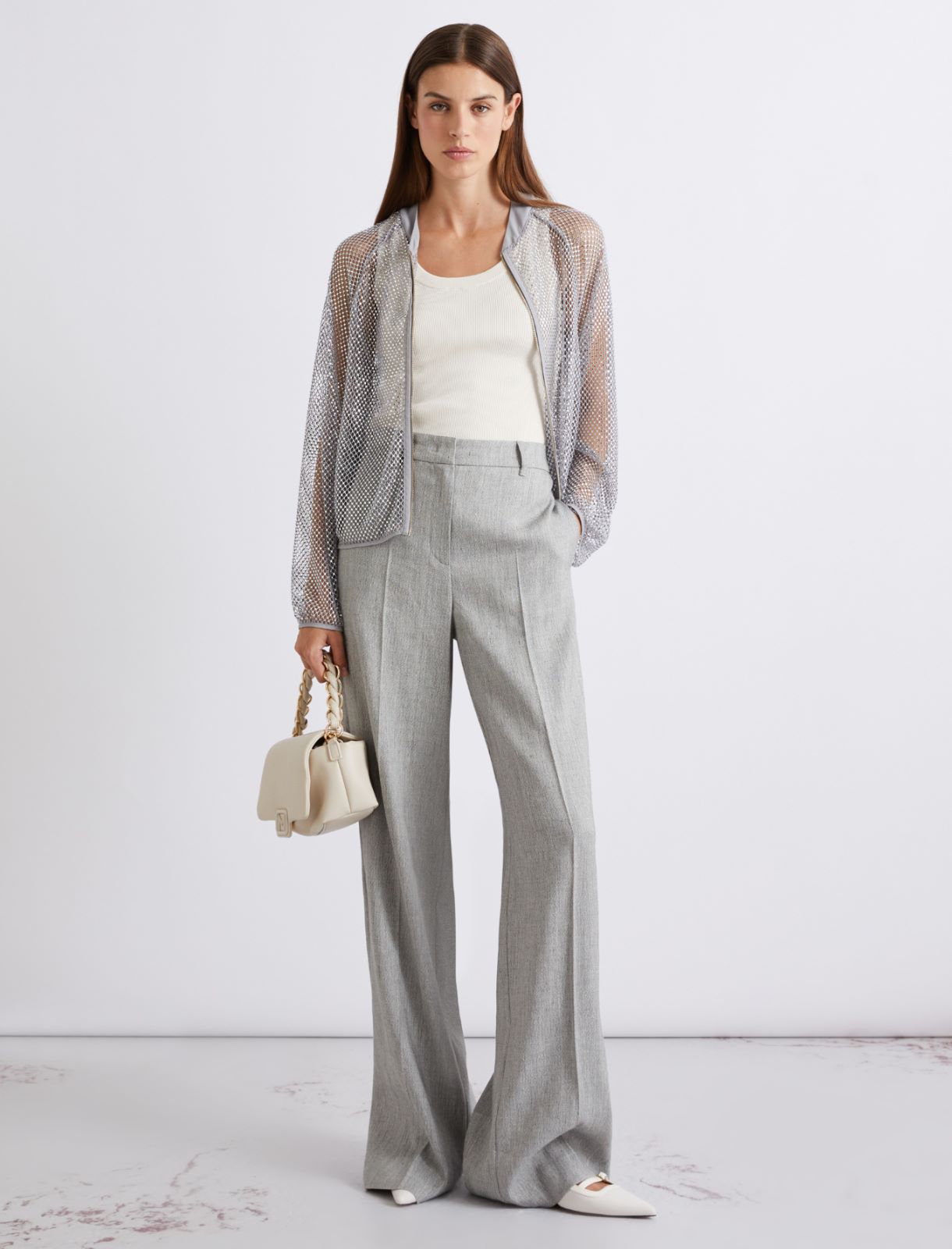 Linen and viscose grisaille palazzo trousers - Grey - Marella - 2