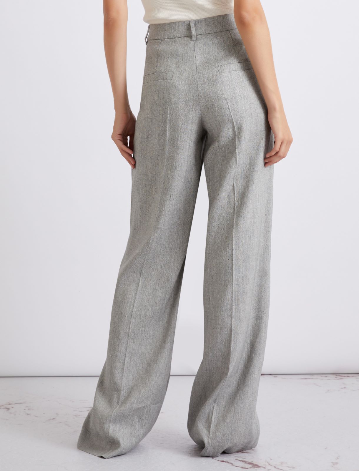 Linen and viscose grisaille palazzo trousers - Grey - Marella - 3