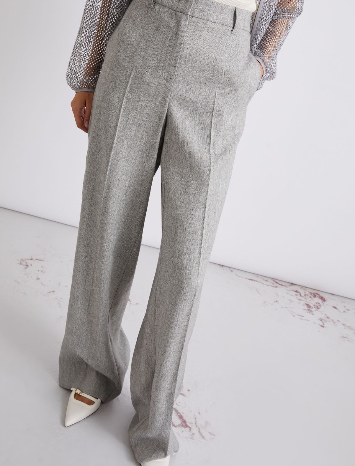 Linen and viscose grisaille palazzo trousers - Grey - Marella - 5