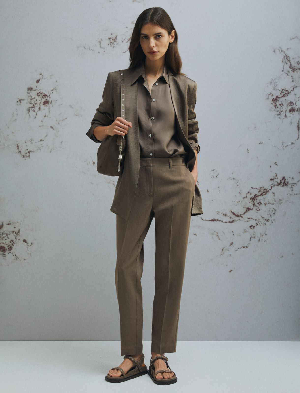 Stretch viscose and linen trousers - BROWN - Marella - 2