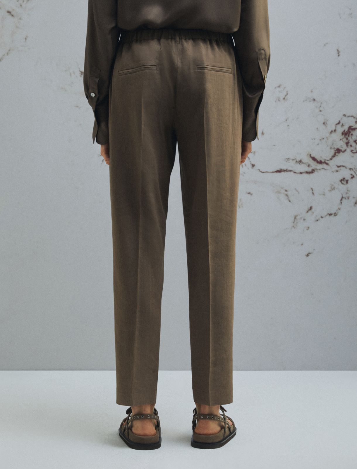 Stretch viscose and linen trousers - BROWN - Marella - 3