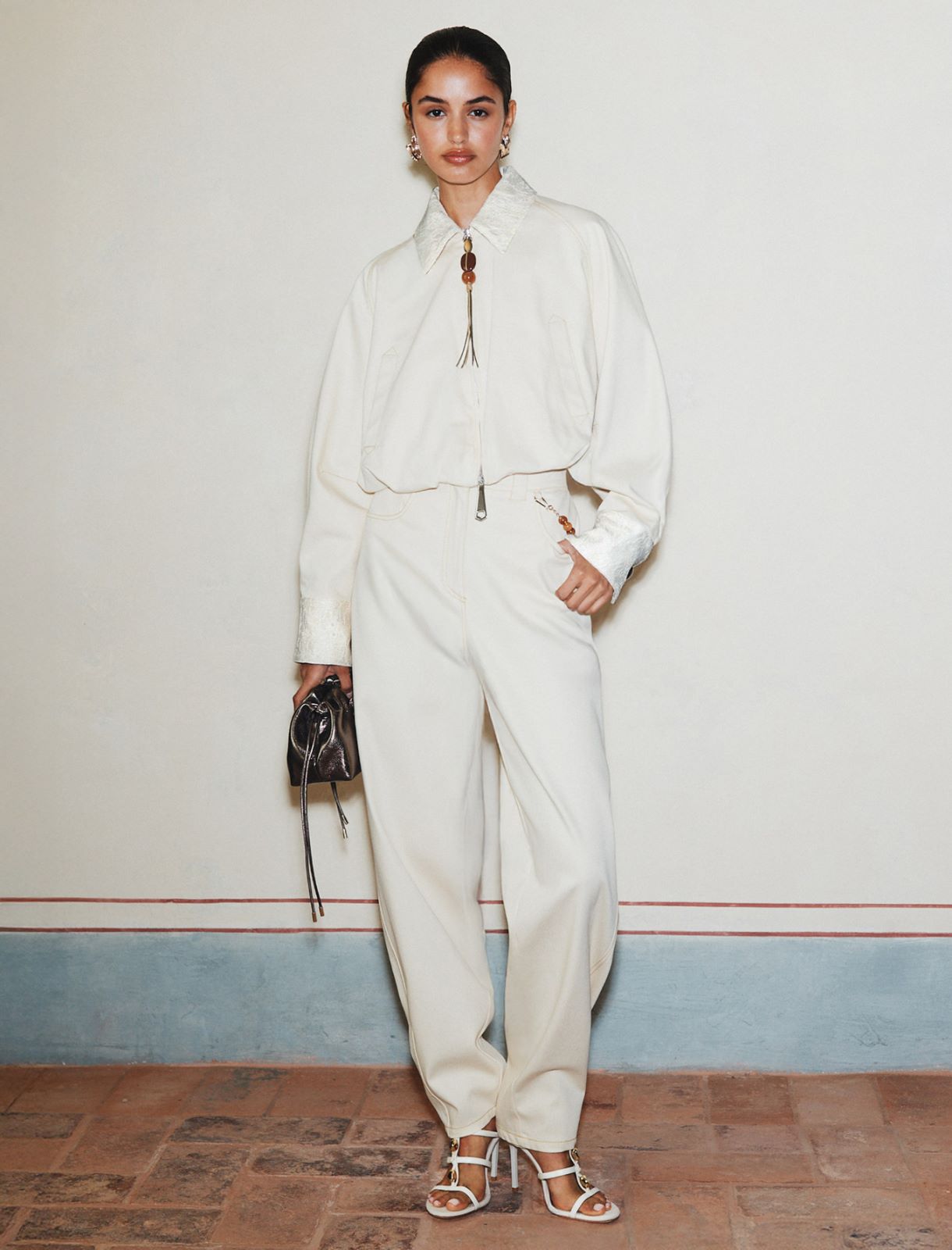 Stretch cotton barrel-leg trousers - WOOL WHITE - Marella - 2