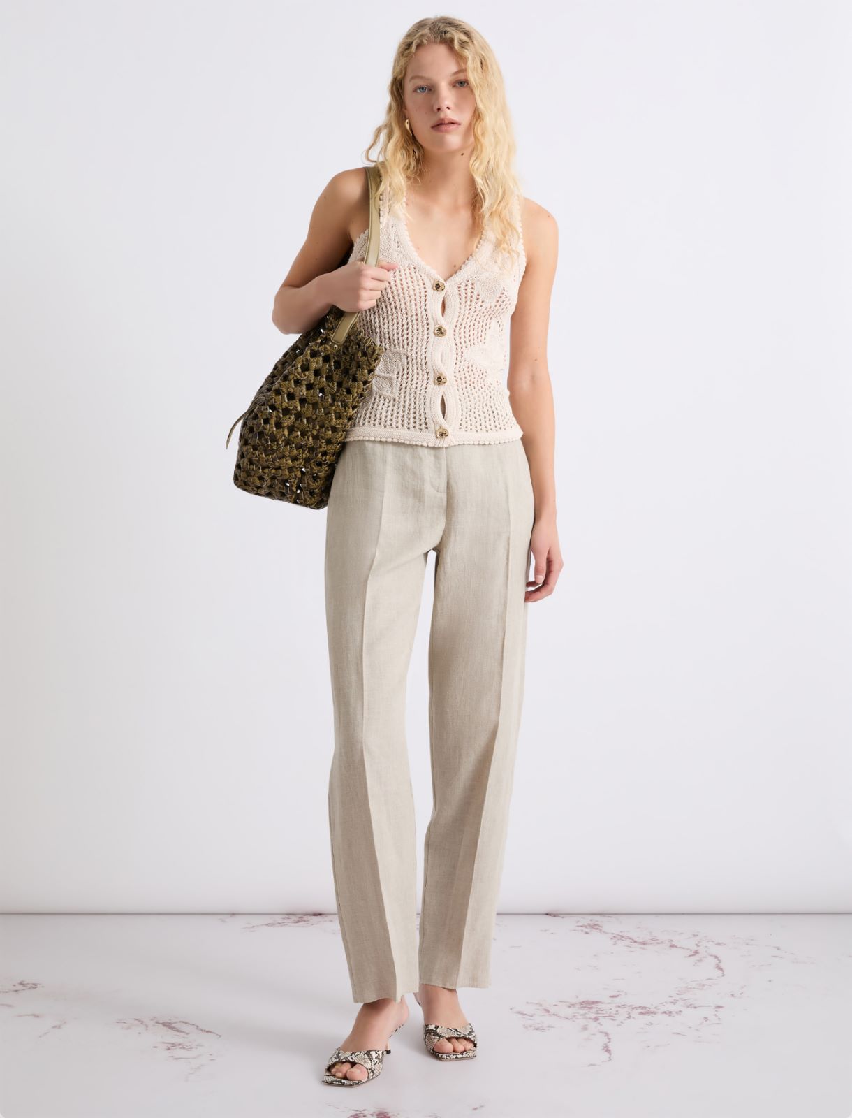 Linen canvas chino trousers - ECRU - Marella - 2