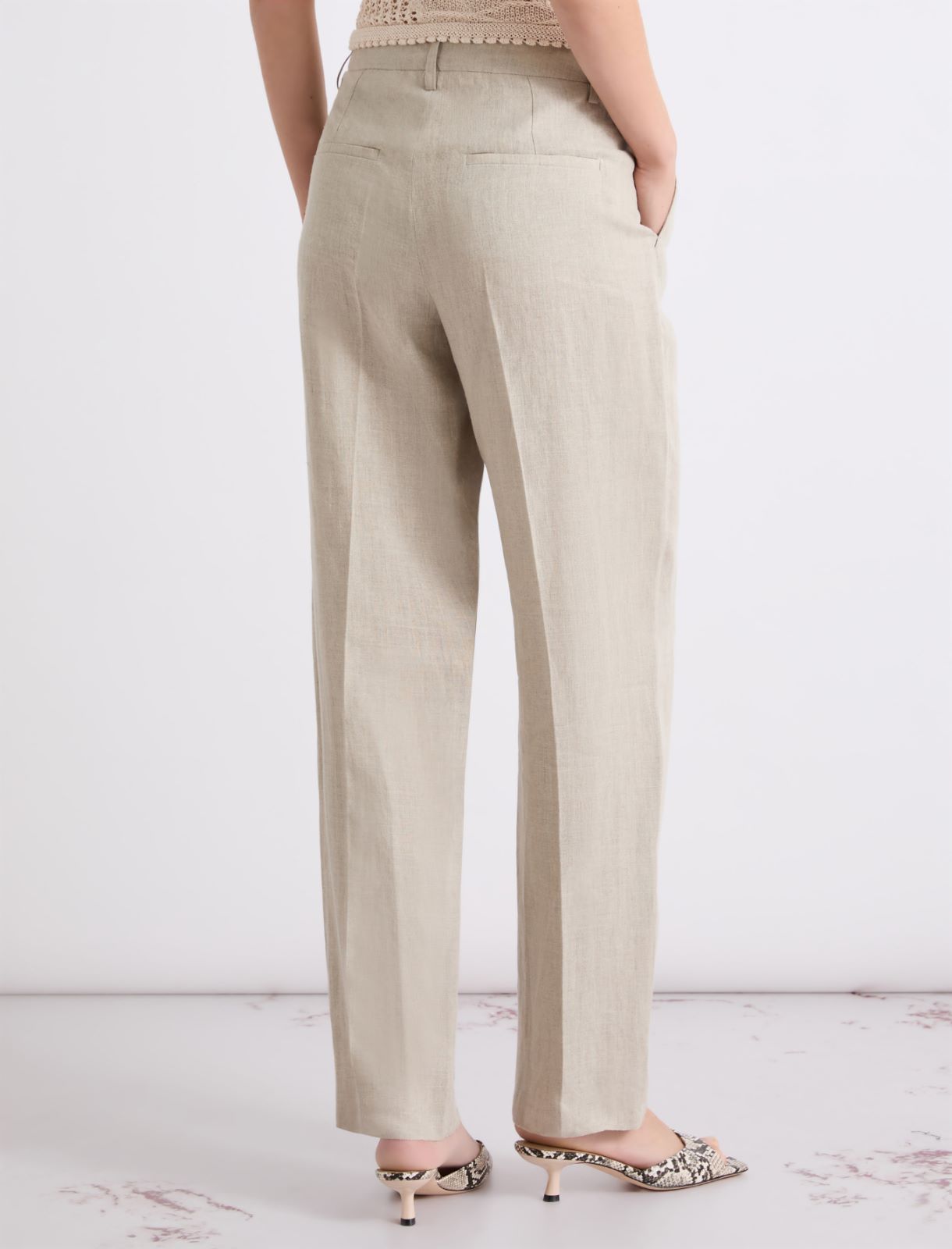 Linen canvas chino trousers - ECRU - Marella - 3