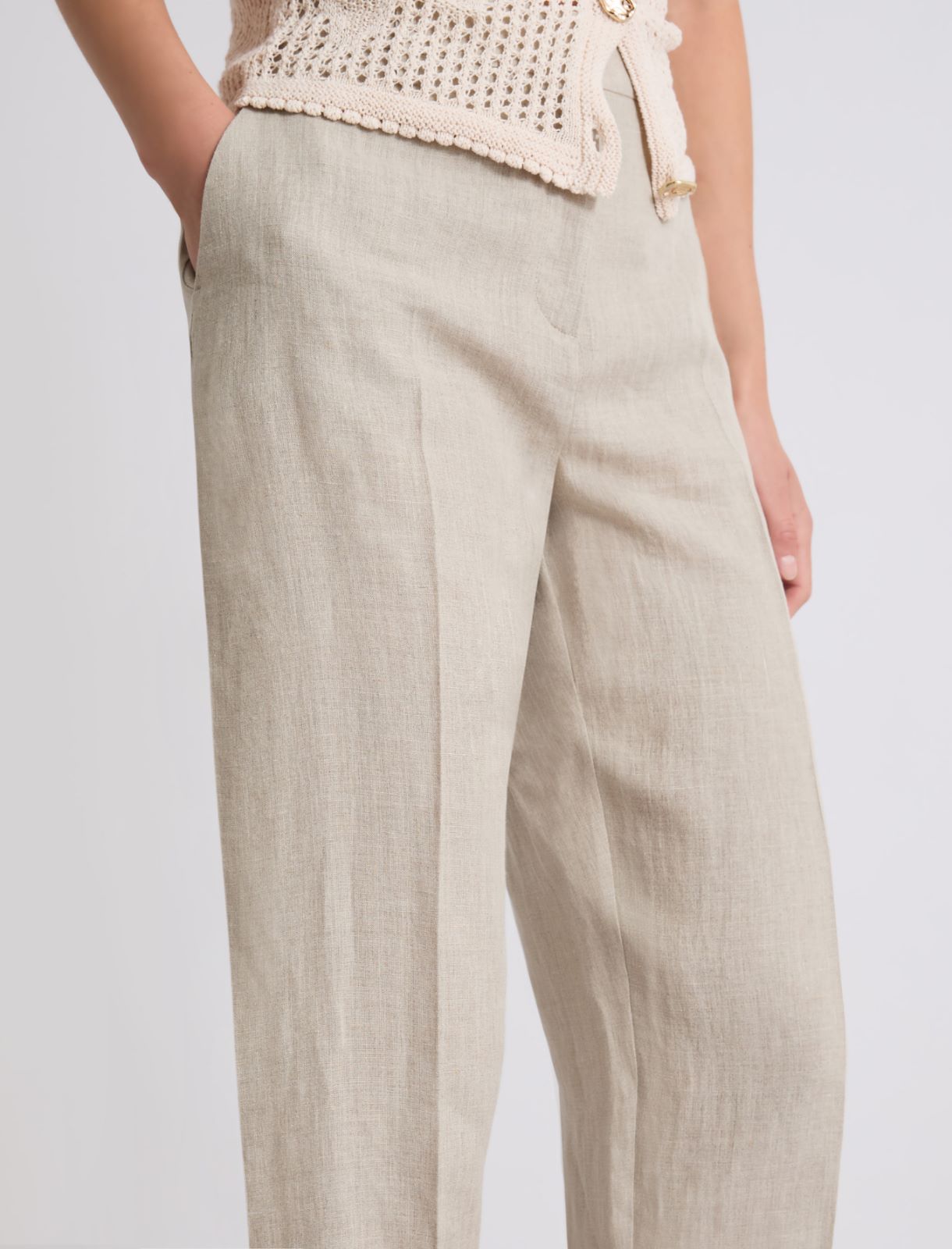 Linen canvas chino trousers - ECRU - Marella - 5