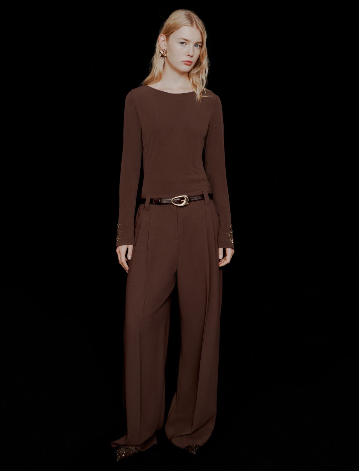 Pantalon droit en envers satin - BRUN - Marella - 2