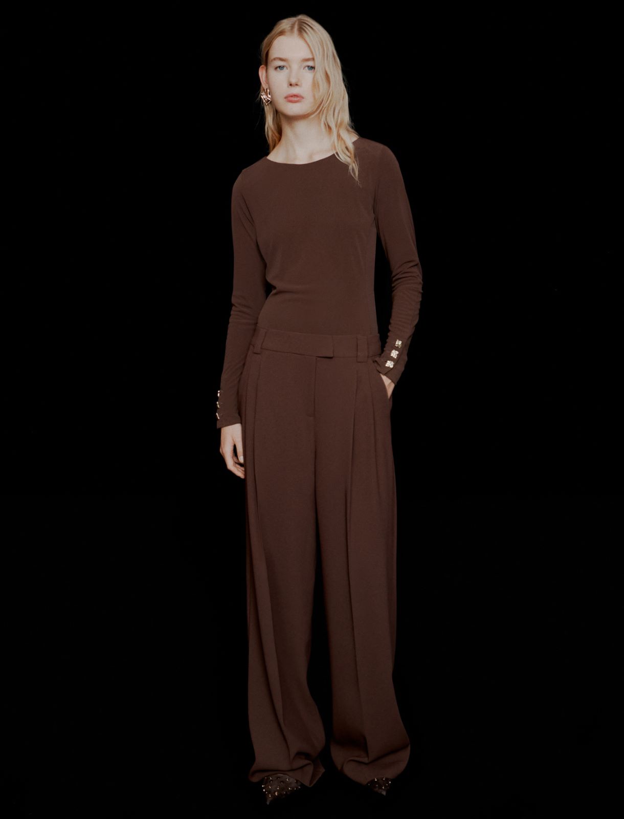 Pantalon droit en envers satin - BRUN - Marella - 4