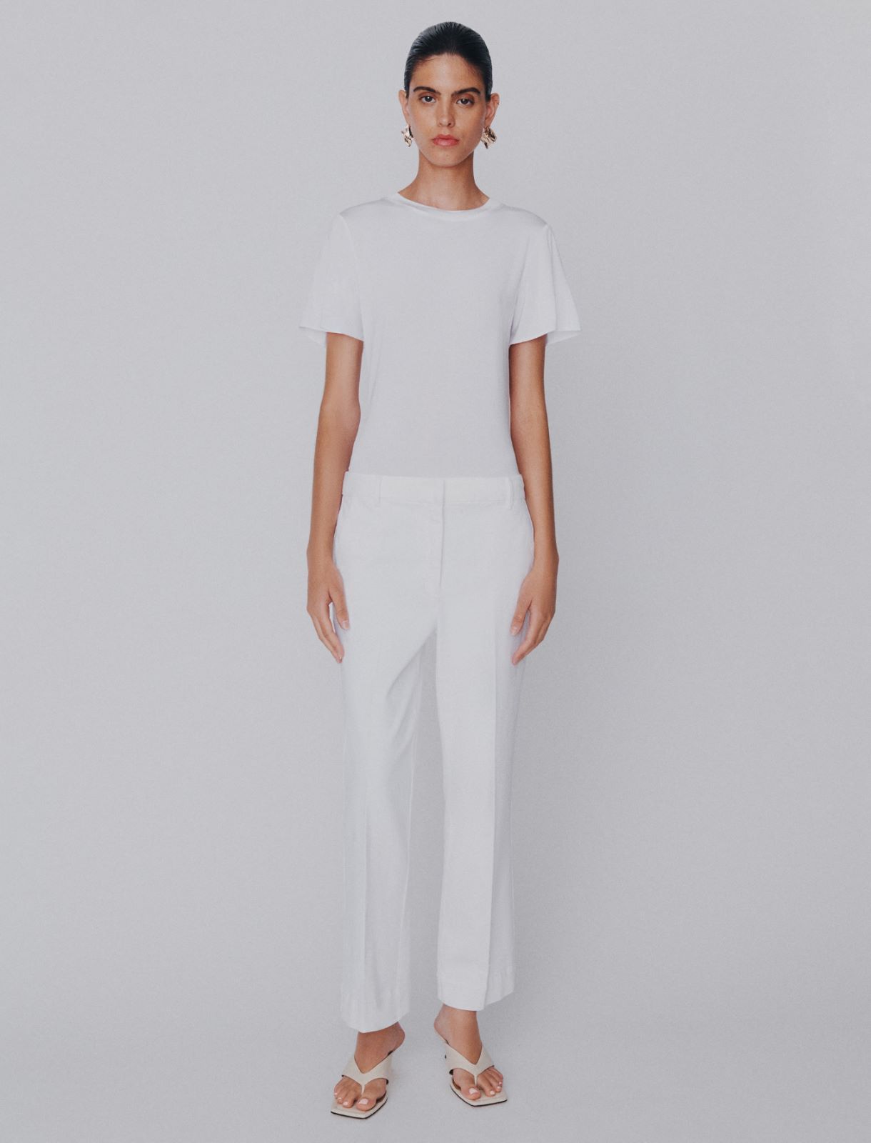 Flared stretch cotton trousers - WHITE - Marella - 2