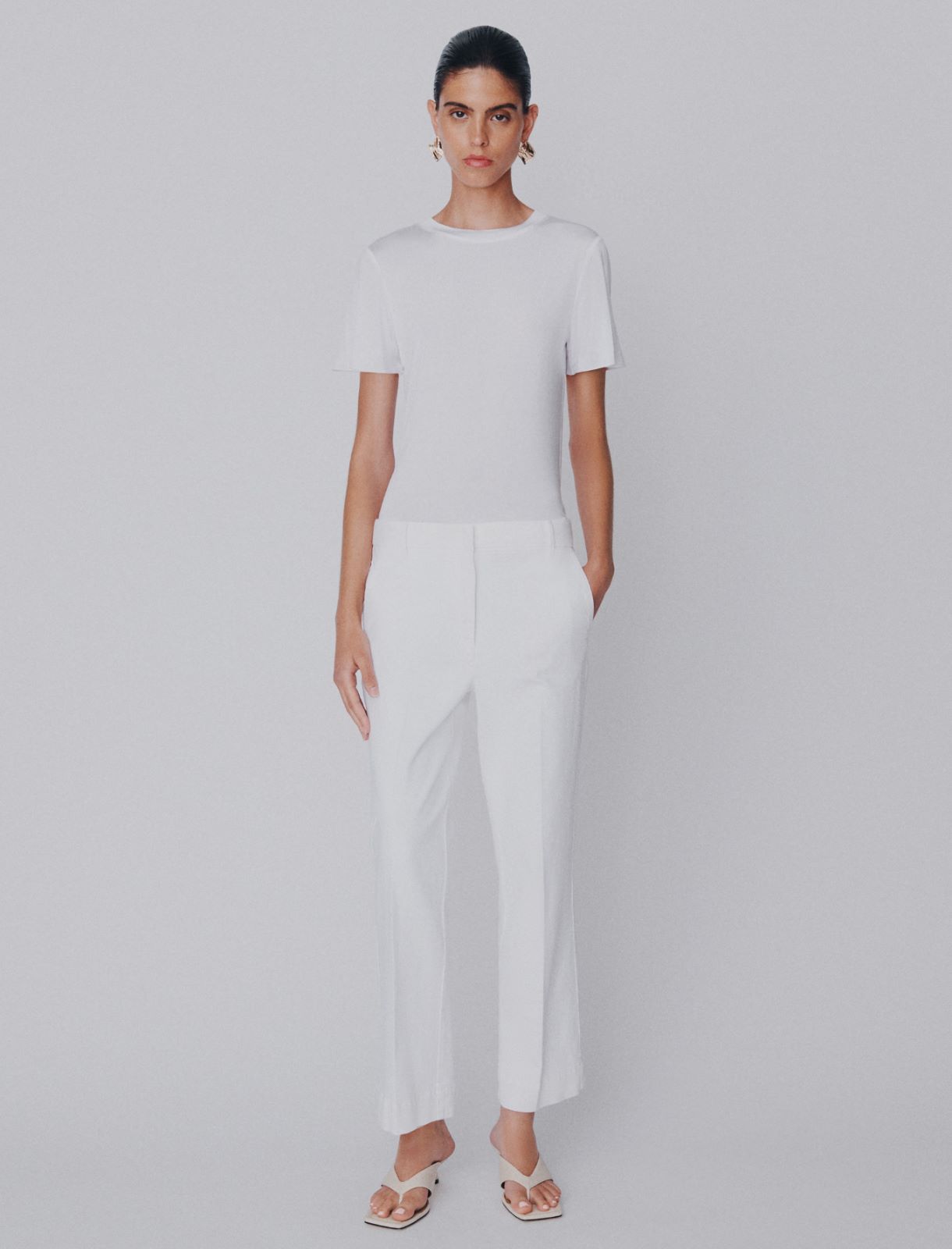 Flared stretch cotton trousers - WHITE - Marella - 4