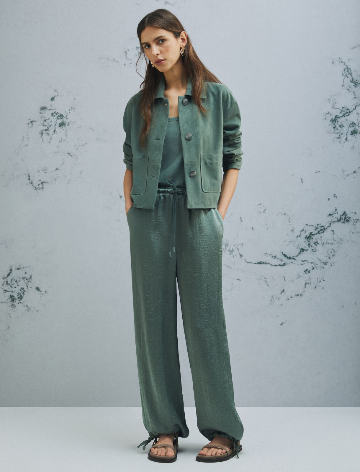 Crinkle twill joggers - GREEN - Marella - 2