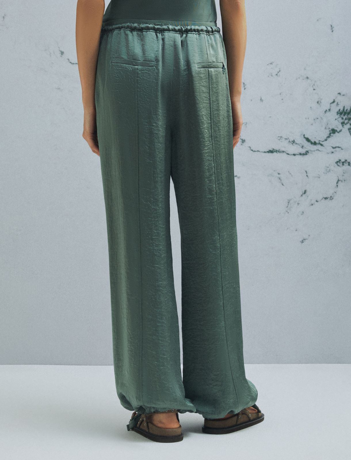 Crinkle twill joggers - GREEN - Marella - 3
