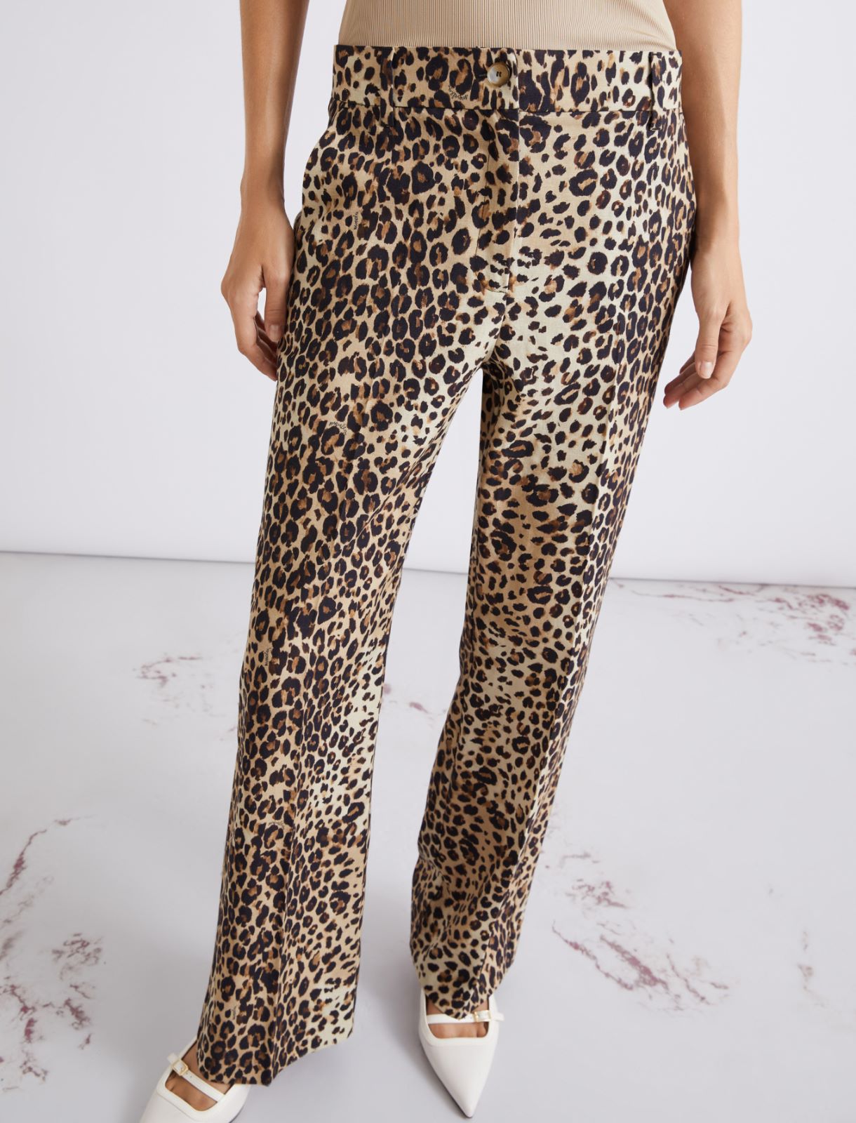 Linen-blend basketweave trousers - BEIGE - Marella - 5