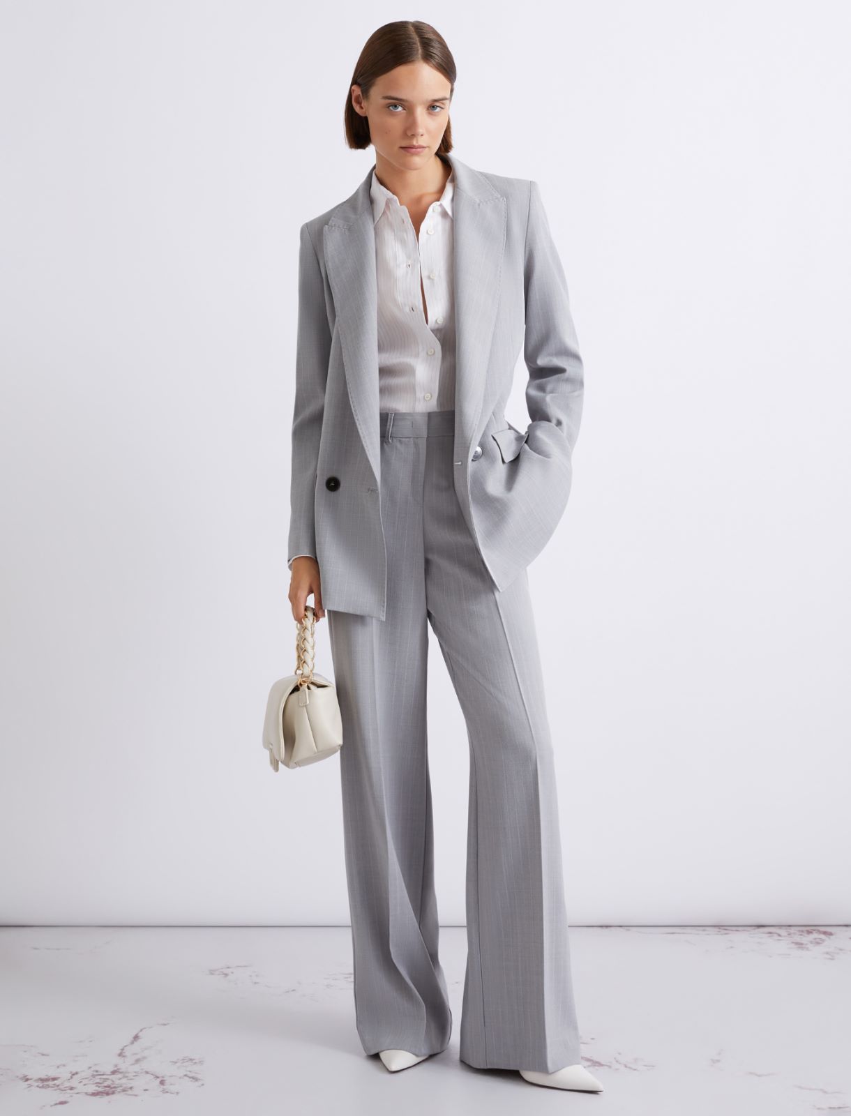 Pantalon droit en toile stretch mal filée - GRIS CLAIR MELANGE - Marella - 2