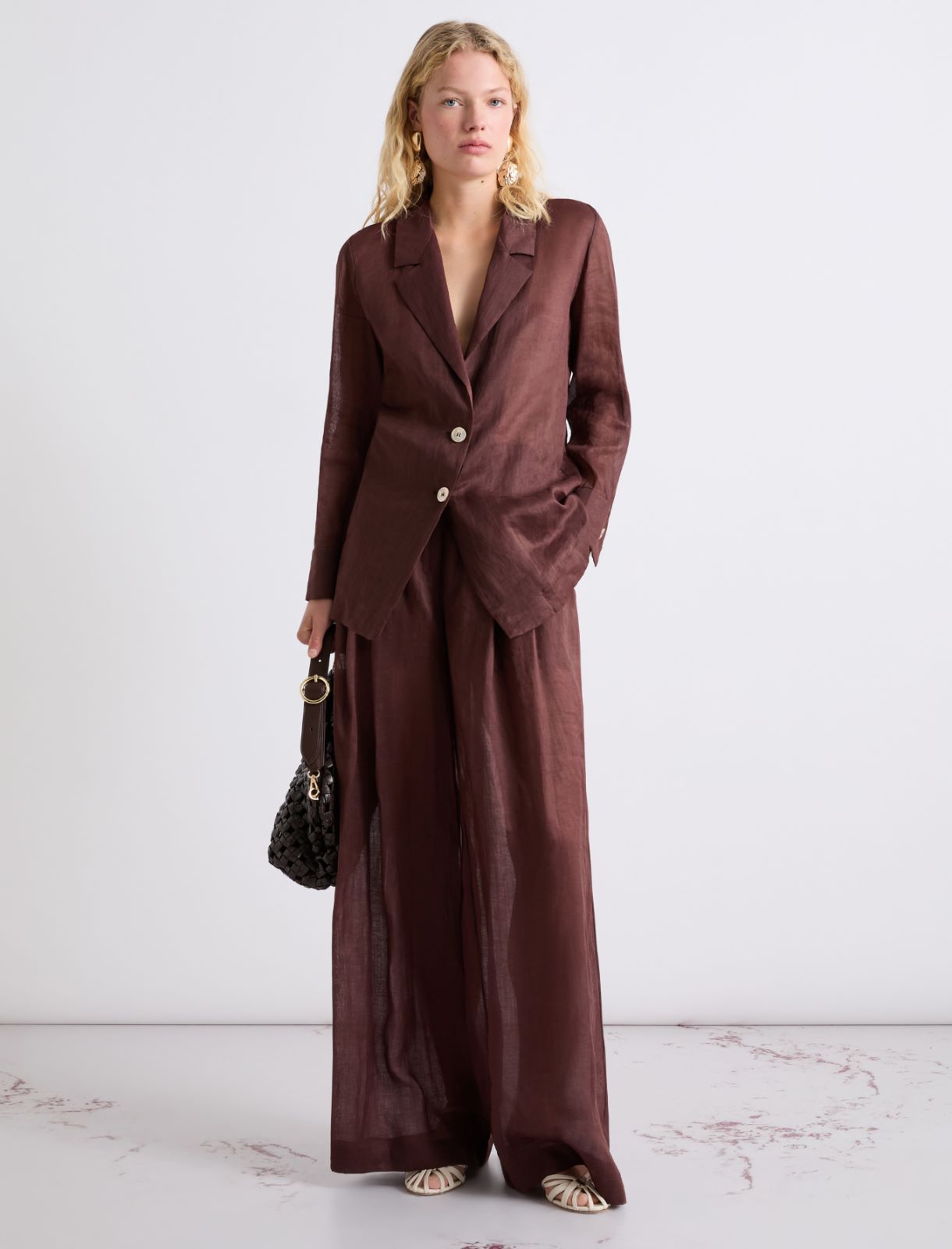 Ramie wide-leg trousers - BROWN - Marella - 2