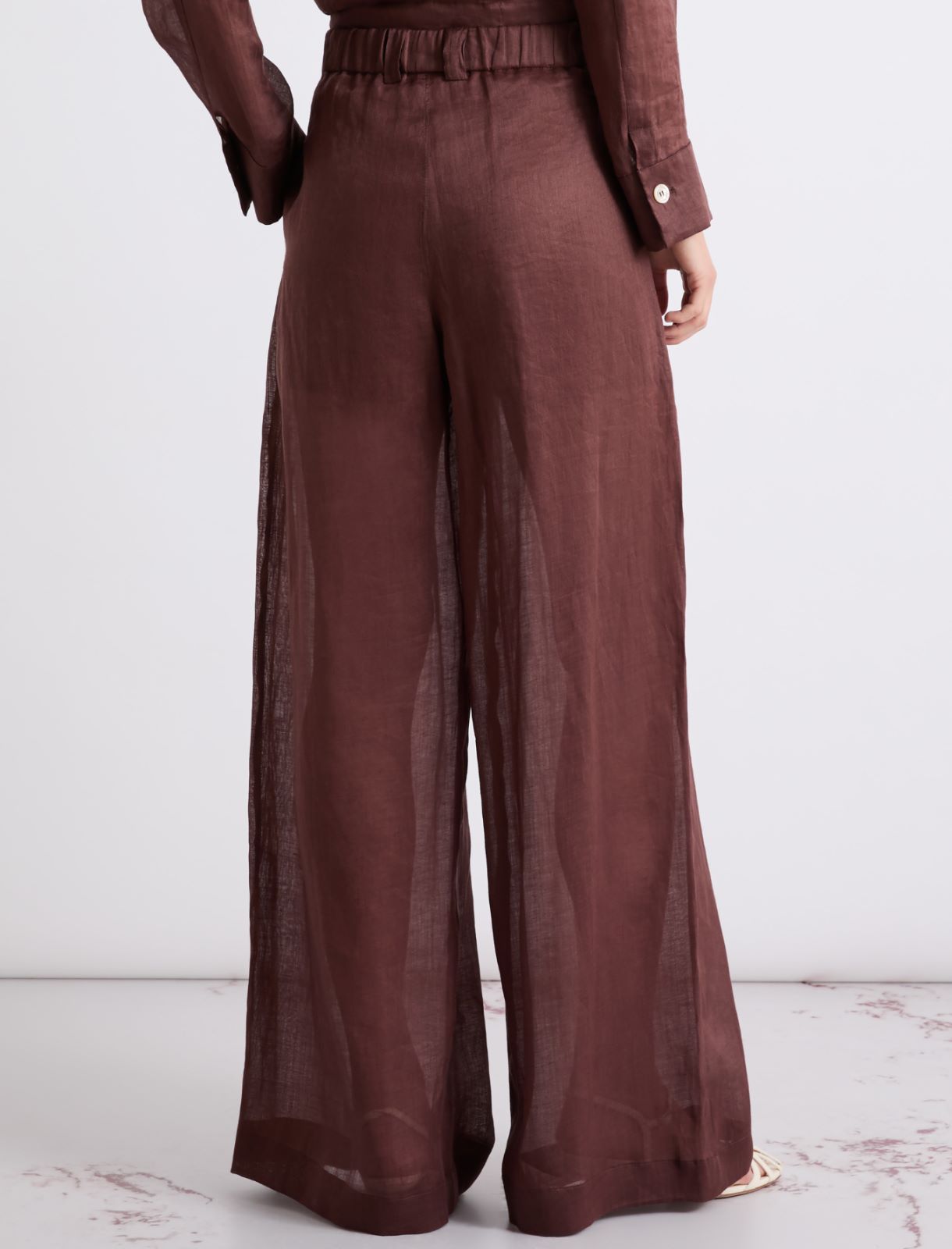 Ramie wide-leg trousers - BROWN - Marella - 3