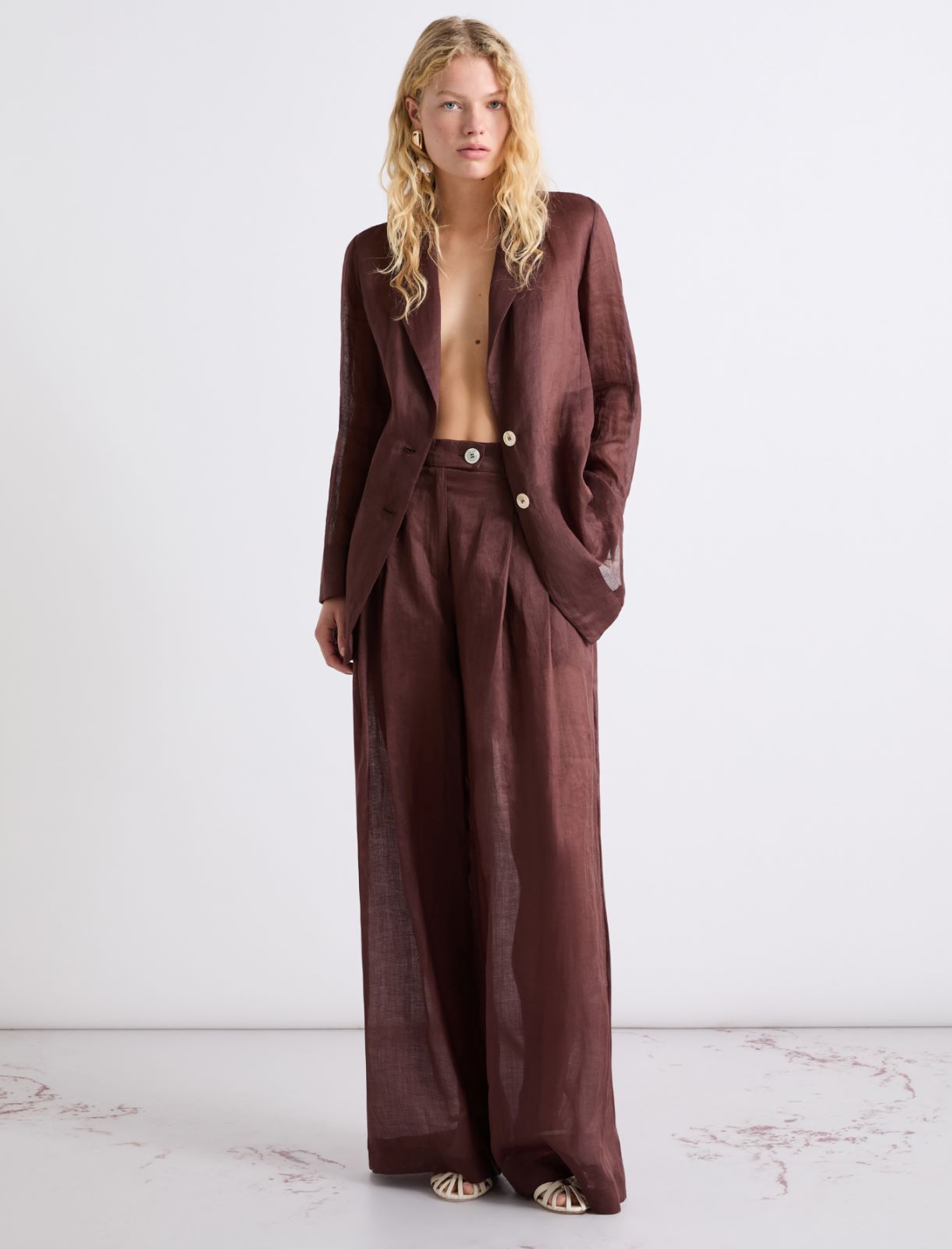 Ramie wide-leg trousers - BROWN - Marella - 4