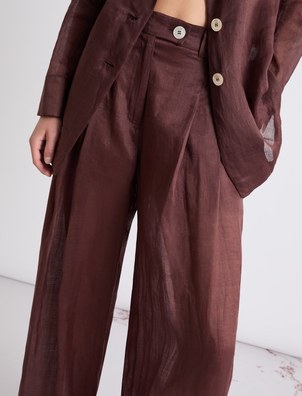 Ramie wide-leg trousers - BROWN - Marella - 5