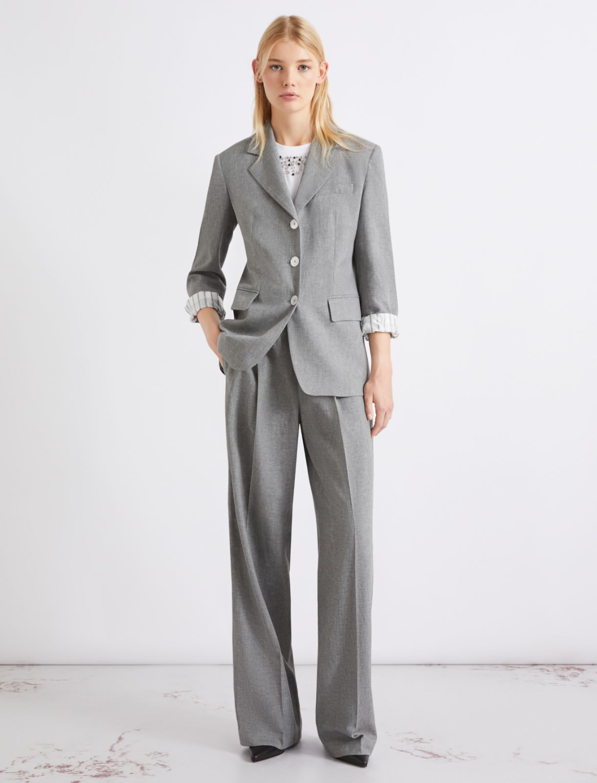 Washed linen-blend trousers - MELANGE GREY - Marella - 2