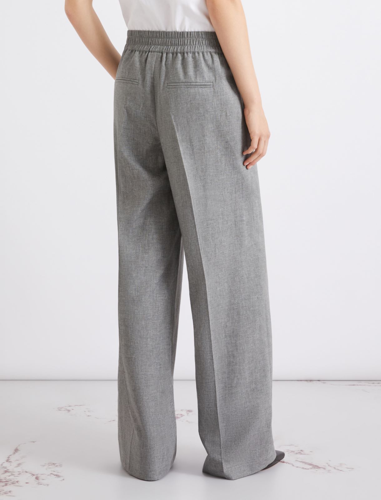 Washed linen-blend trousers - MELANGE GREY - Marella - 3