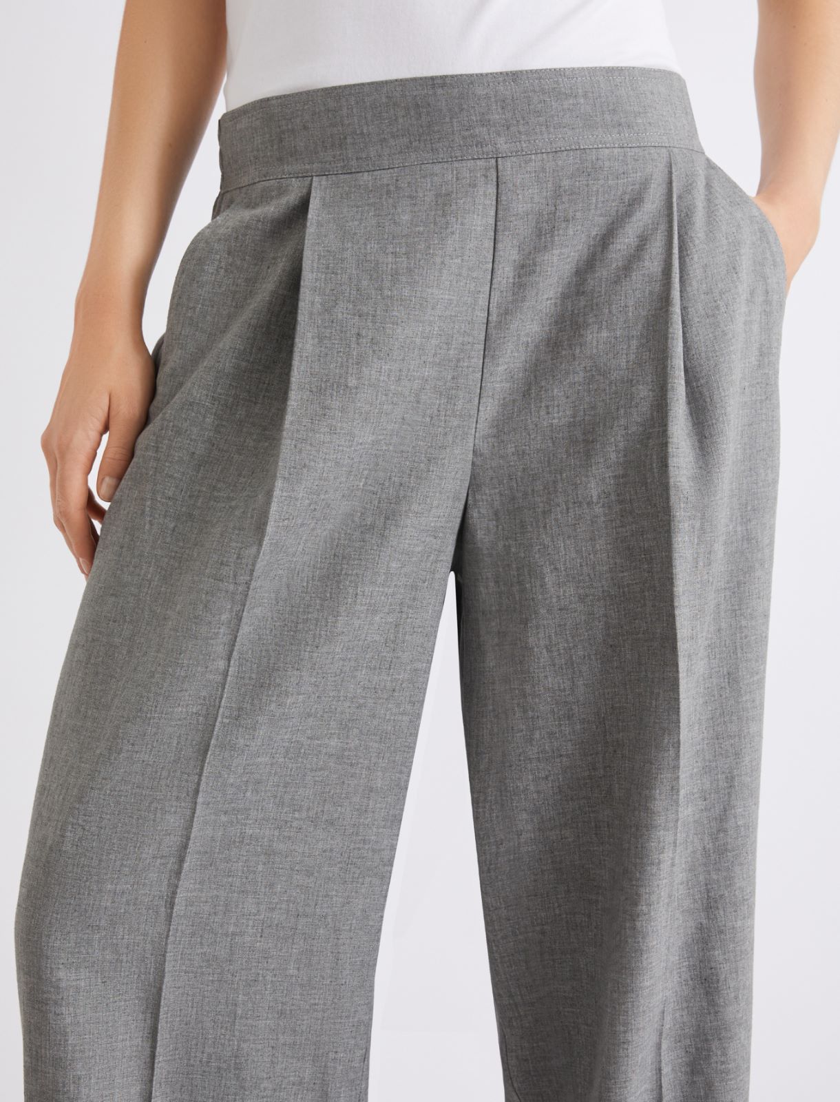Washed linen-blend trousers - MELANGE GREY - Marella - 5