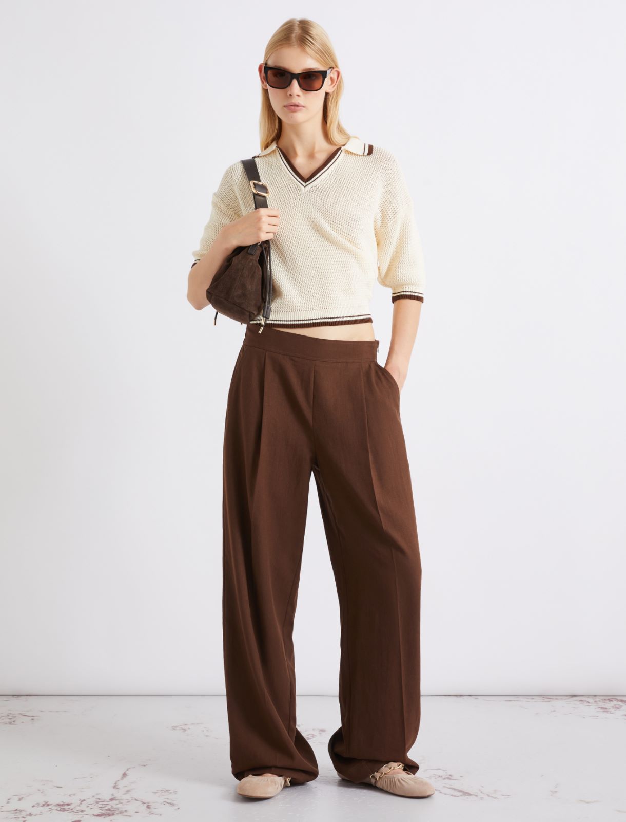 Washed linen-blend trousers - BROWN - Marella - 2