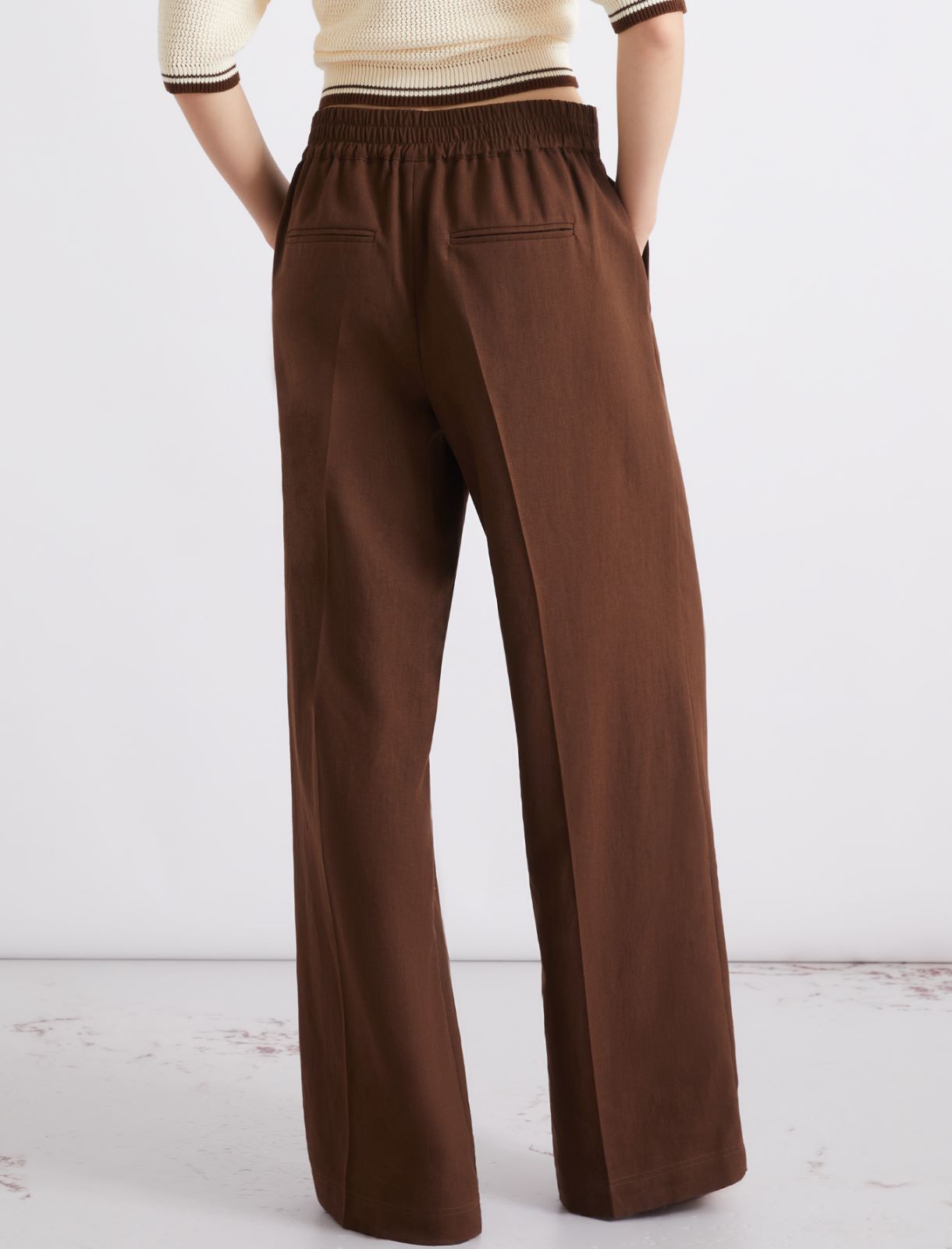 Washed linen-blend trousers - BROWN - Marella - 3