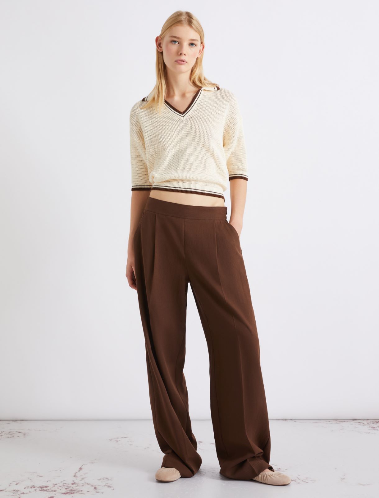 Washed linen-blend trousers - BROWN - Marella - 4
