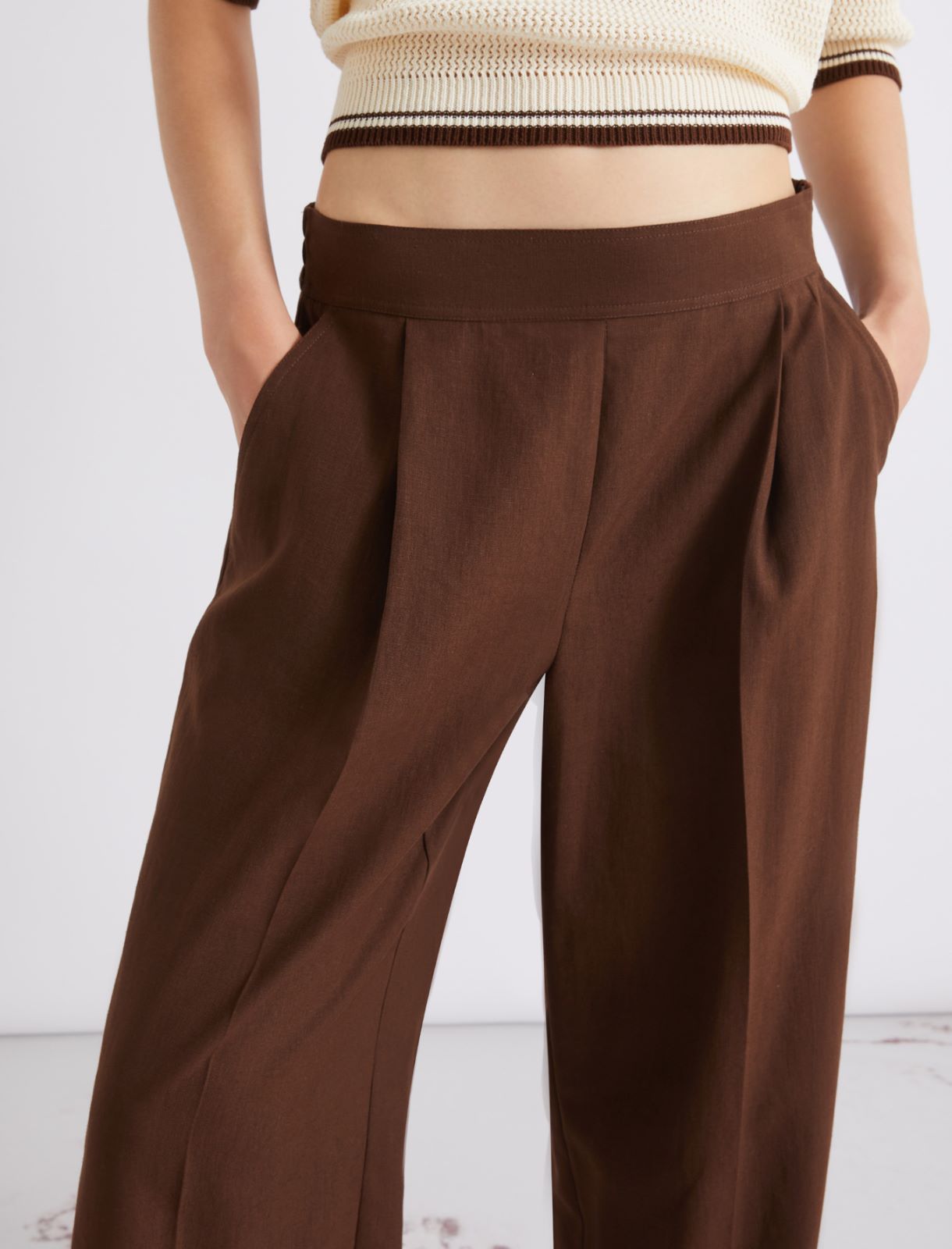 Washed linen-blend trousers - BROWN - Marella - 5
