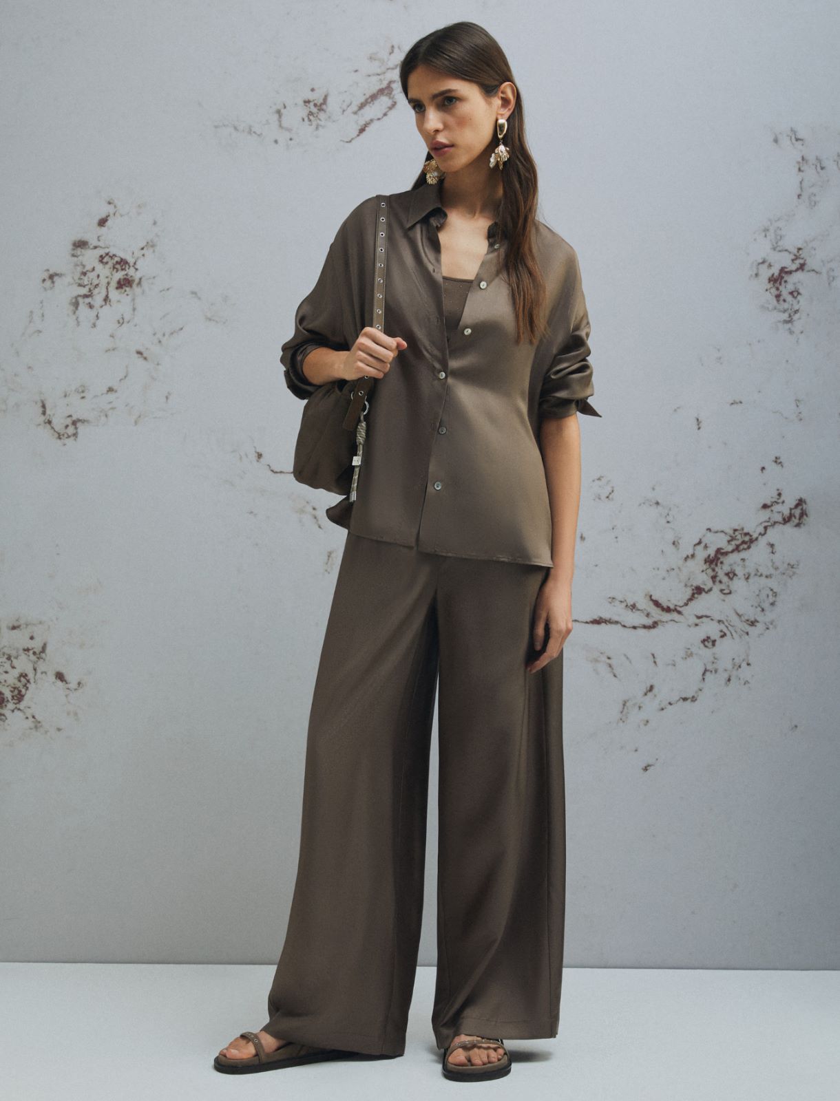 Straight-fit silk trousers - BROWN - Marella - 2