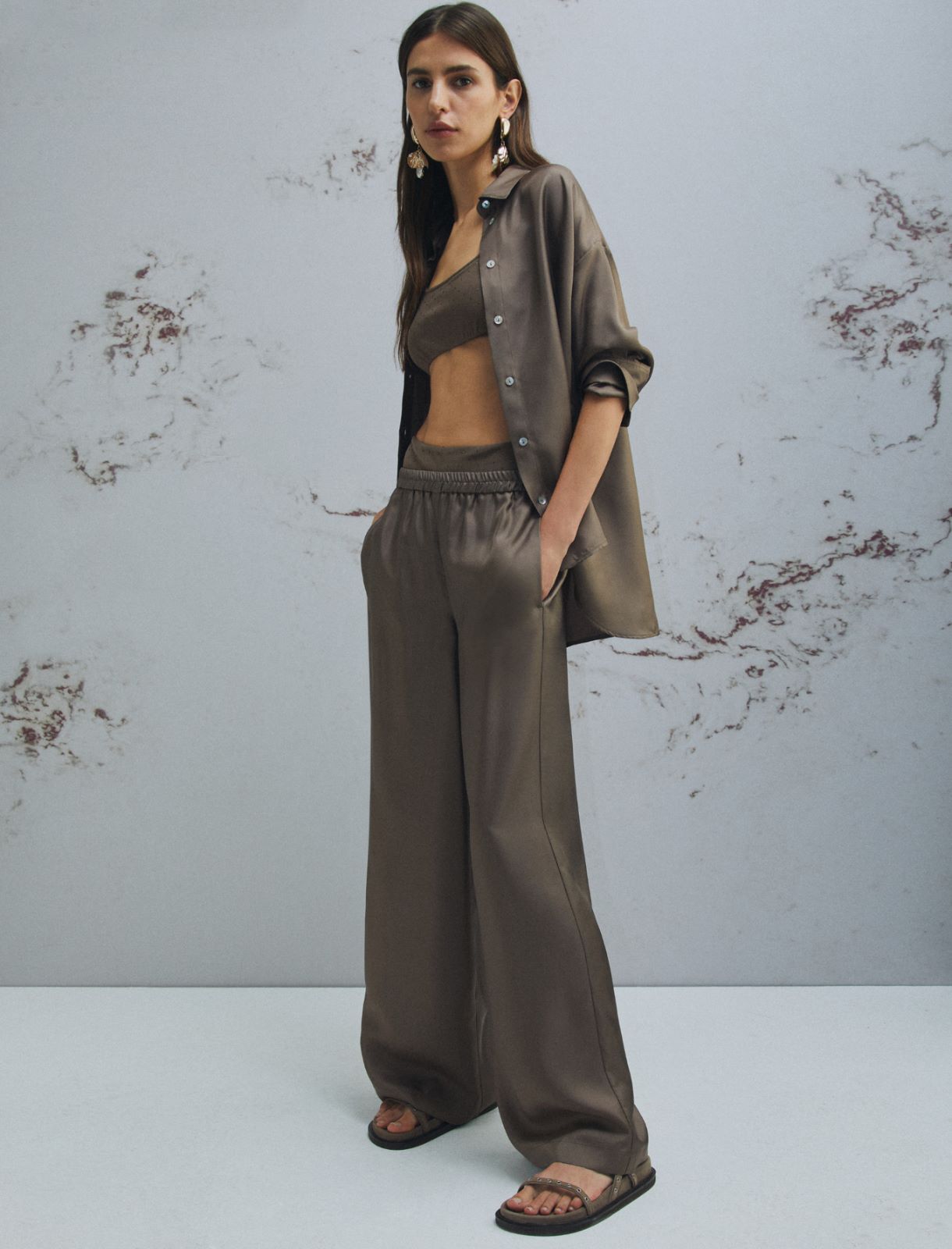 Straight-fit silk trousers - BROWN - Marella - 4