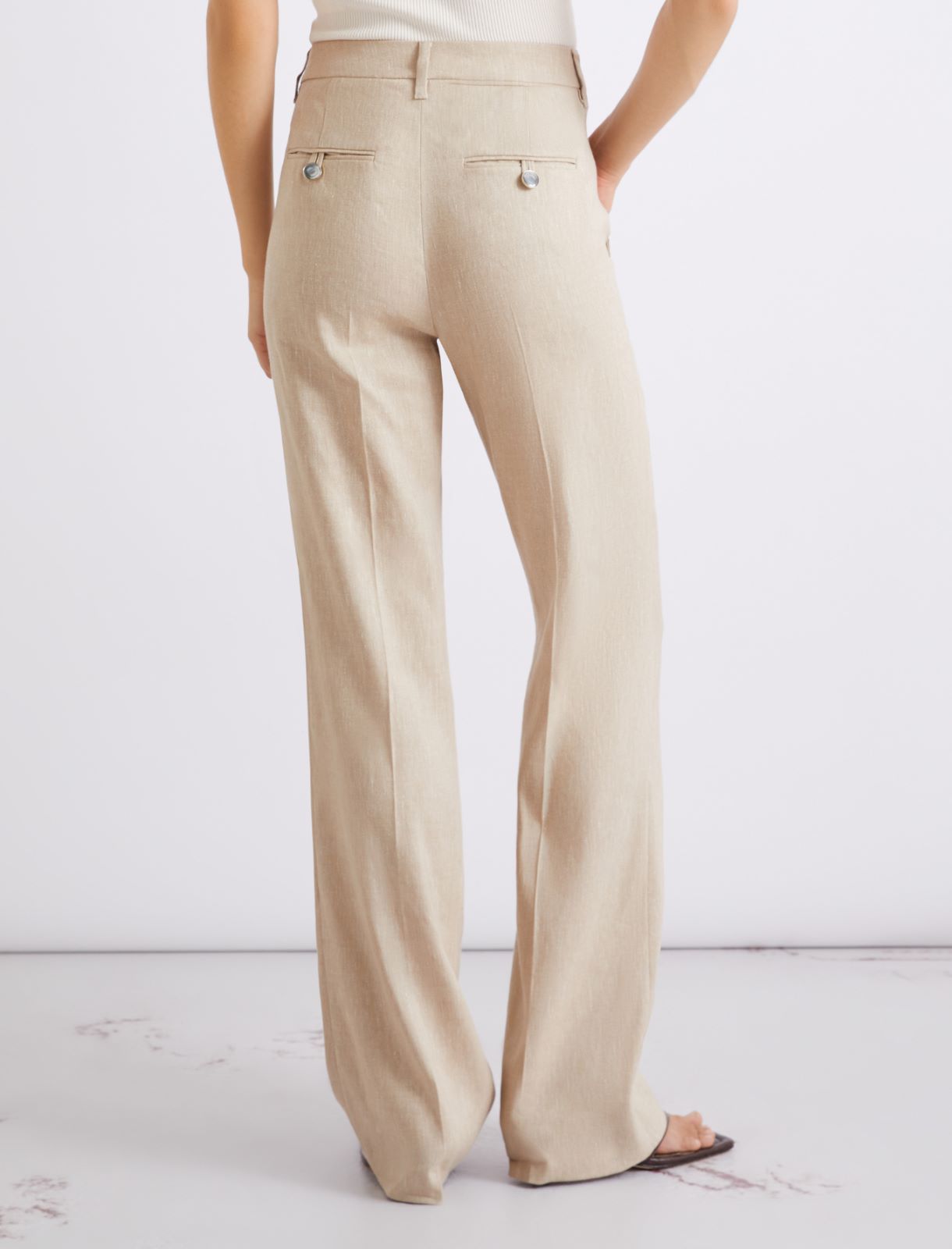 Herringbone stretch linen-blend trousers - SAND - Marella - 3