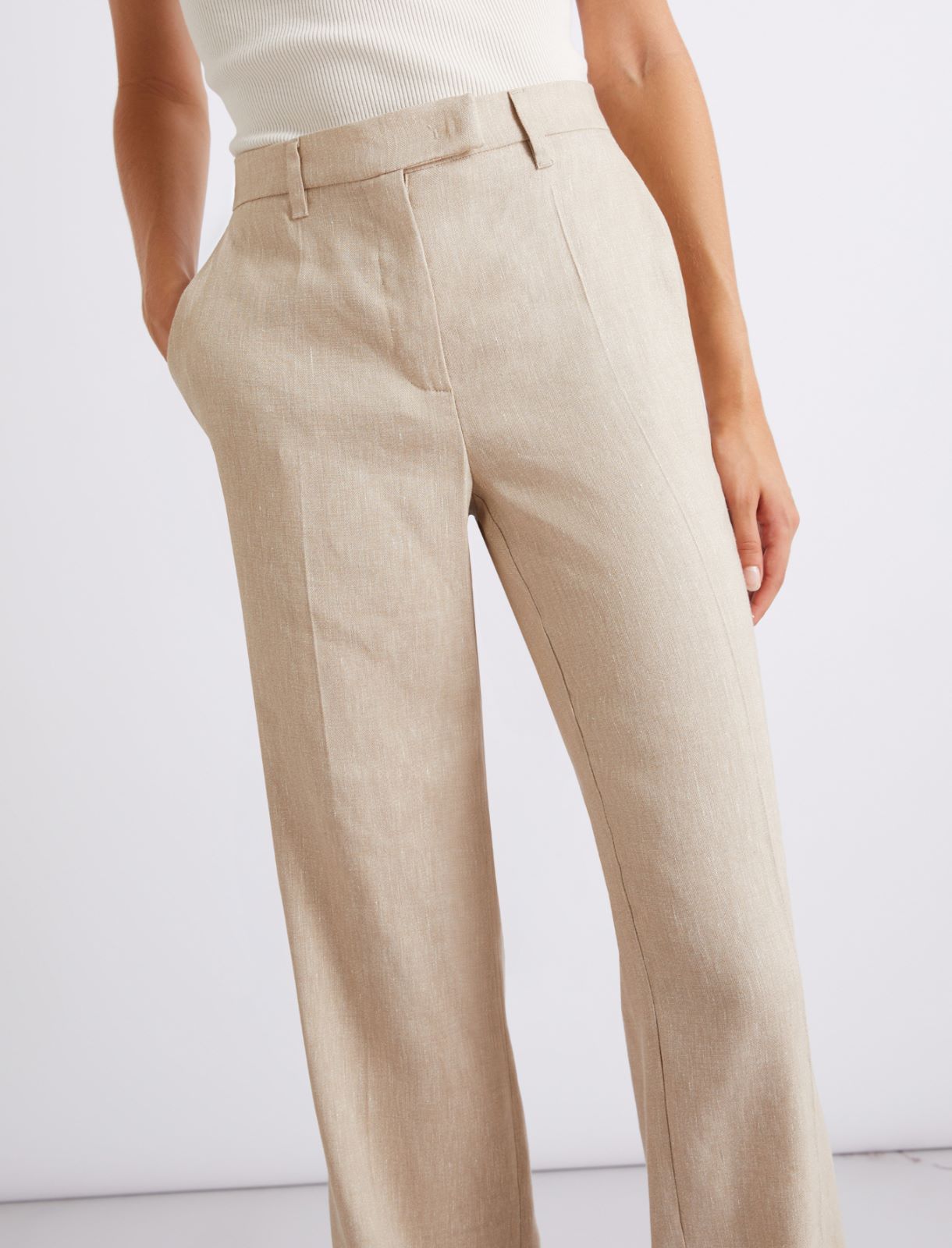 Herringbone stretch linen-blend trousers - SAND - Marella - 5