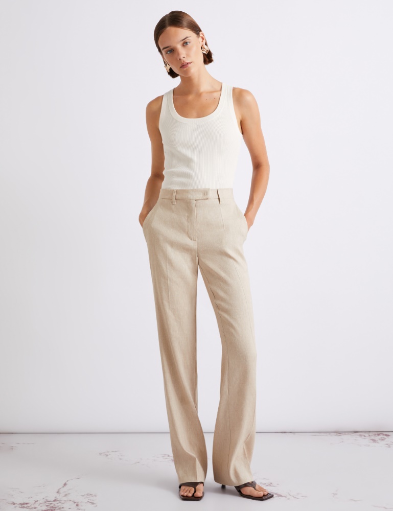 Herringbone stretch linen-blend trousers - Marella