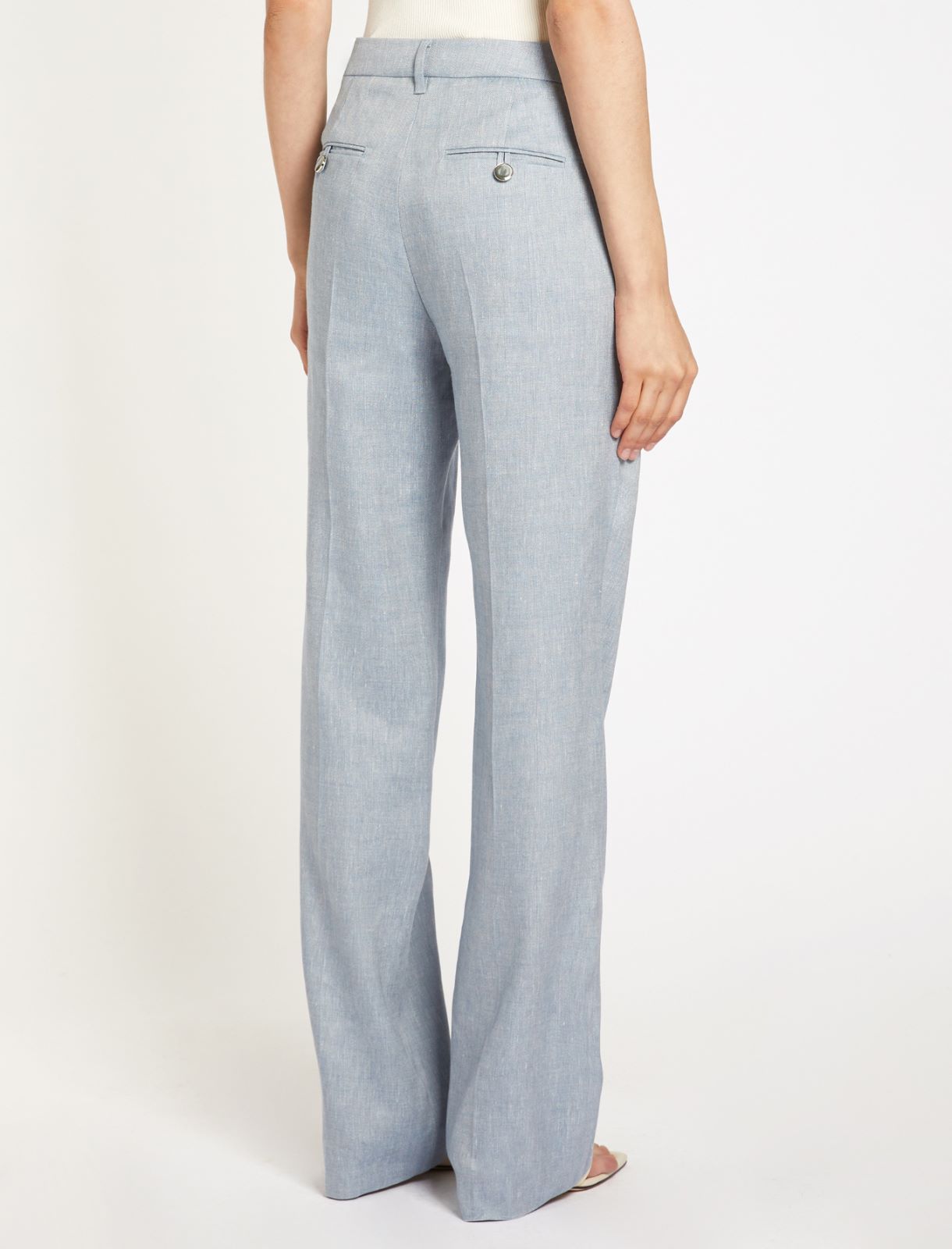 Hose mit Chevronmuster aus einem Leinenmischgewebe mit Stretch - AZURBLAU - Marella - 3