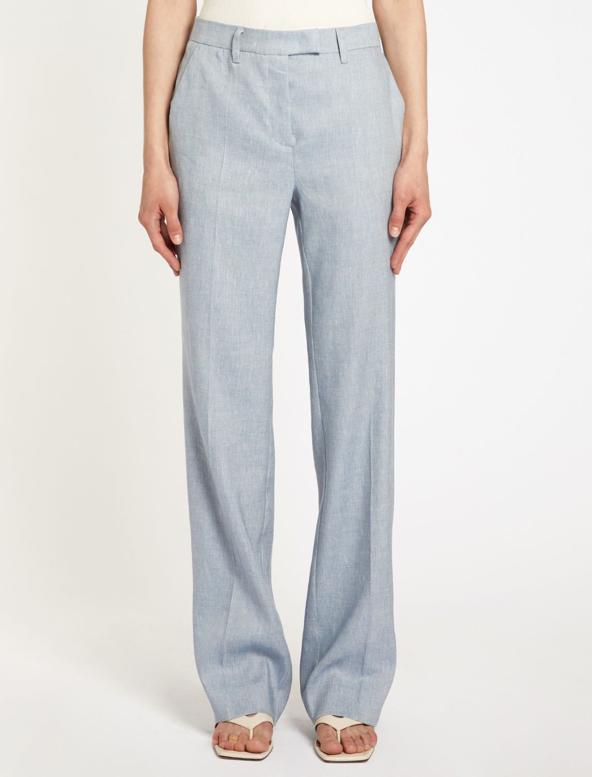 Hose mit Chevronmuster aus einem Leinenmischgewebe mit Stretch - AZURBLAU - Marella - 4