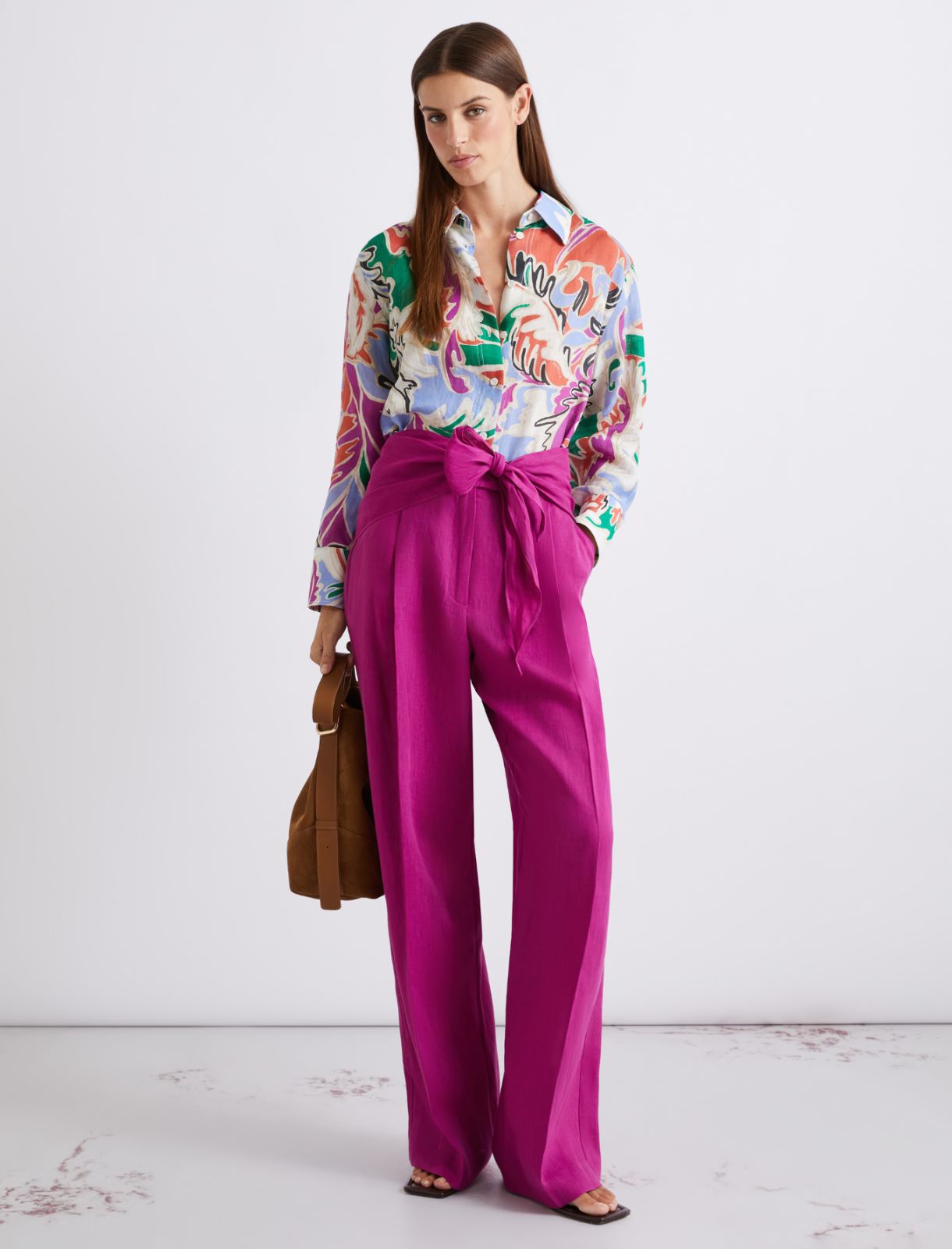 Straight linen trousers - FUCHSIA - Marella - 2